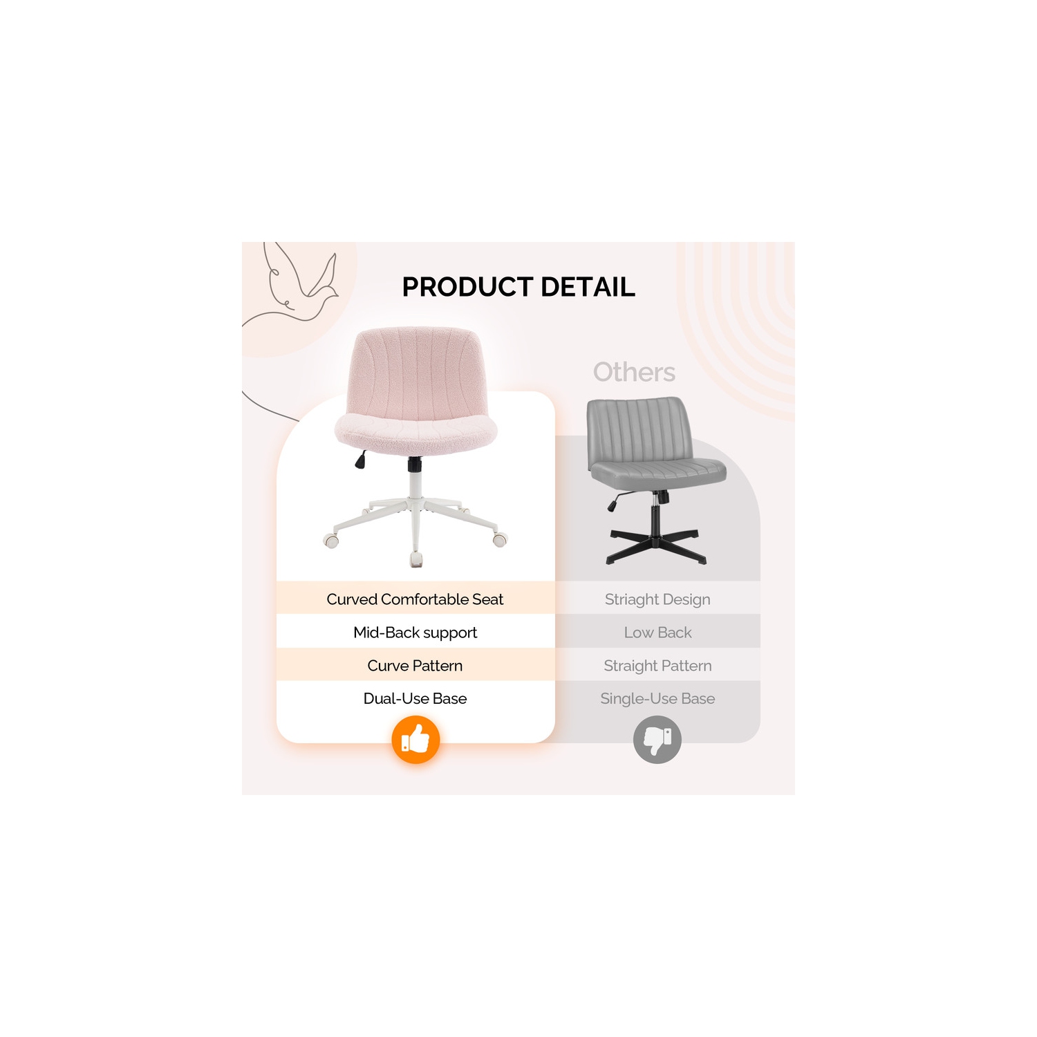 Pink 25" W Cat's Claw Leather Adjustable Height Swivel Office Chair