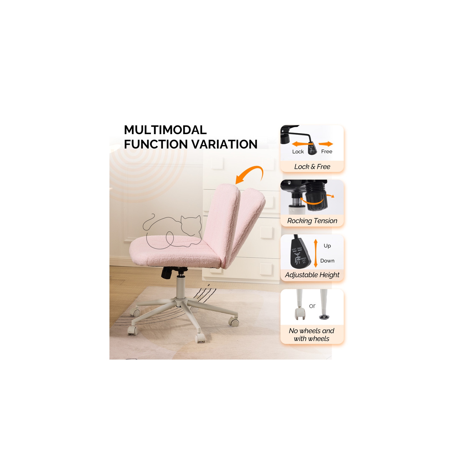 Pink 25" W Cat's Claw Leather Adjustable Height Swivel Office Chair