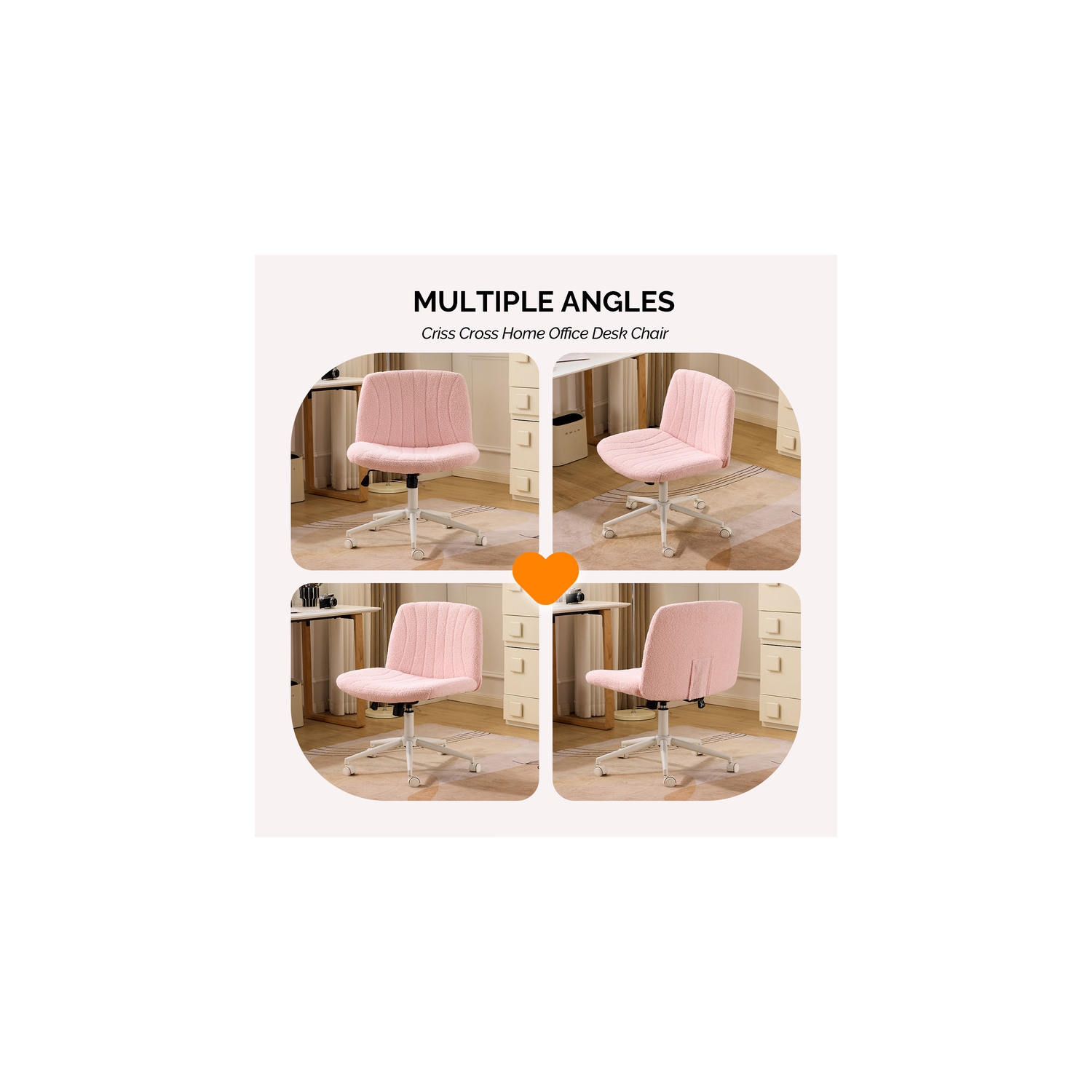 Pink 25" W Cat's Claw Leather Adjustable Height Swivel Office Chair