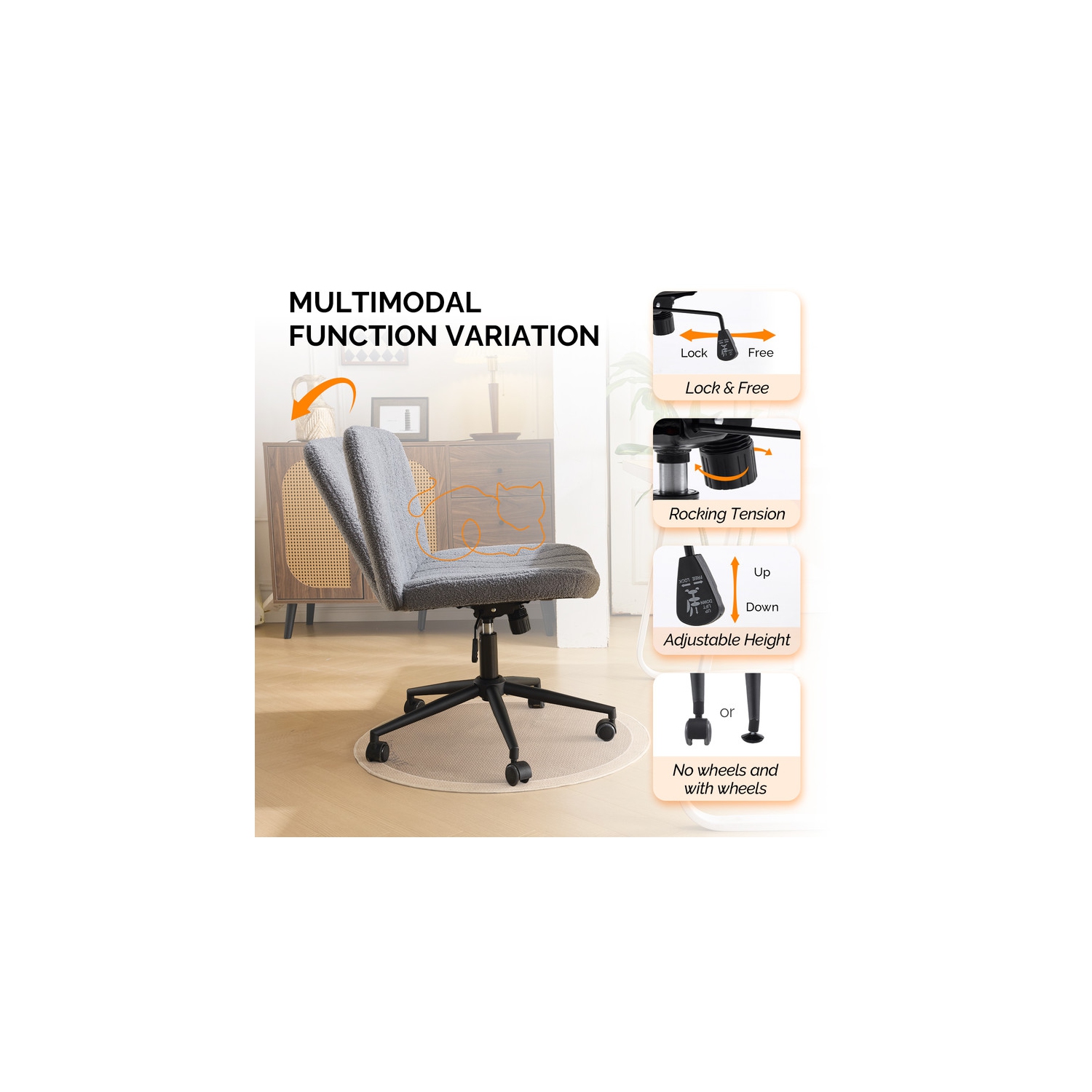 Dark Grey 25" W Cat's Claw Leather Adjustable Height Swivel Office Chair