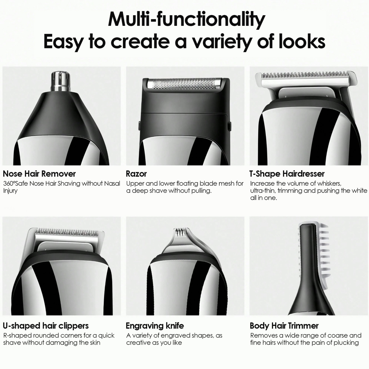 Men's Beard Trimmer and Nose Hair Trimmer, 6 in 1 Hair Clipper Set, Perfect for Beard, Hair, Body, Nose, Ears