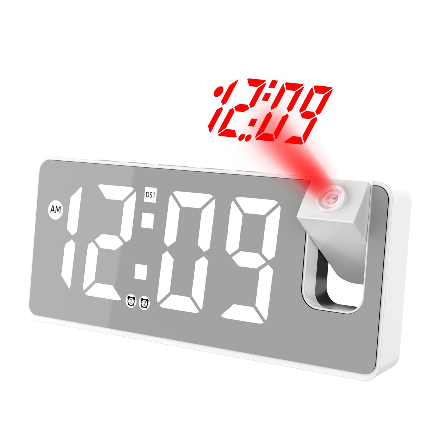Réveil à projection multifonctionnel Recharge USB Grand écran numérique LED Horloge numérique à miroir électronique - Modèle de chargement gris blanc