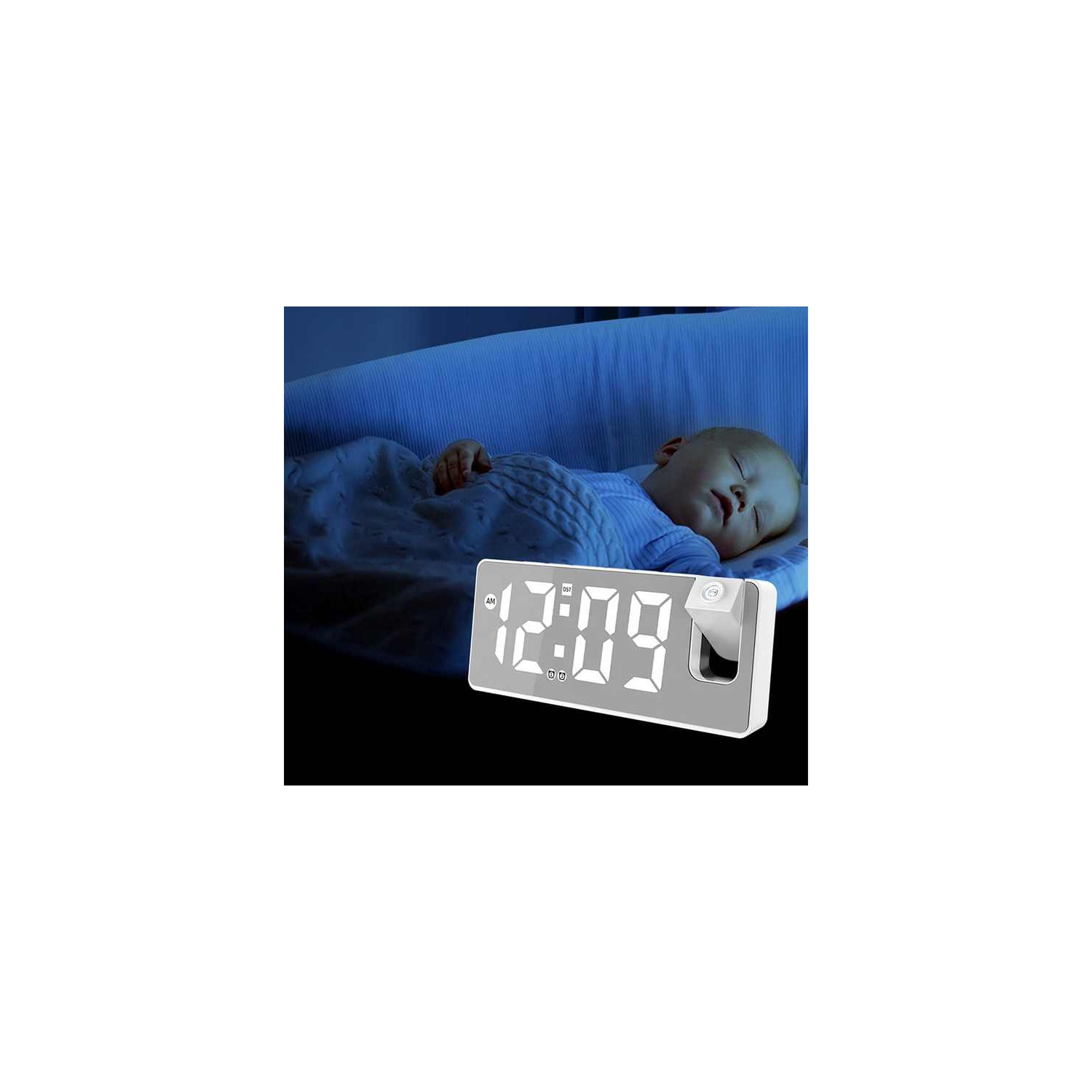 Réveil à projection multifonctionnel Recharge USB Grand écran numérique LED Horloge numérique à miroir électronique - Modèle de chargement gris blanc