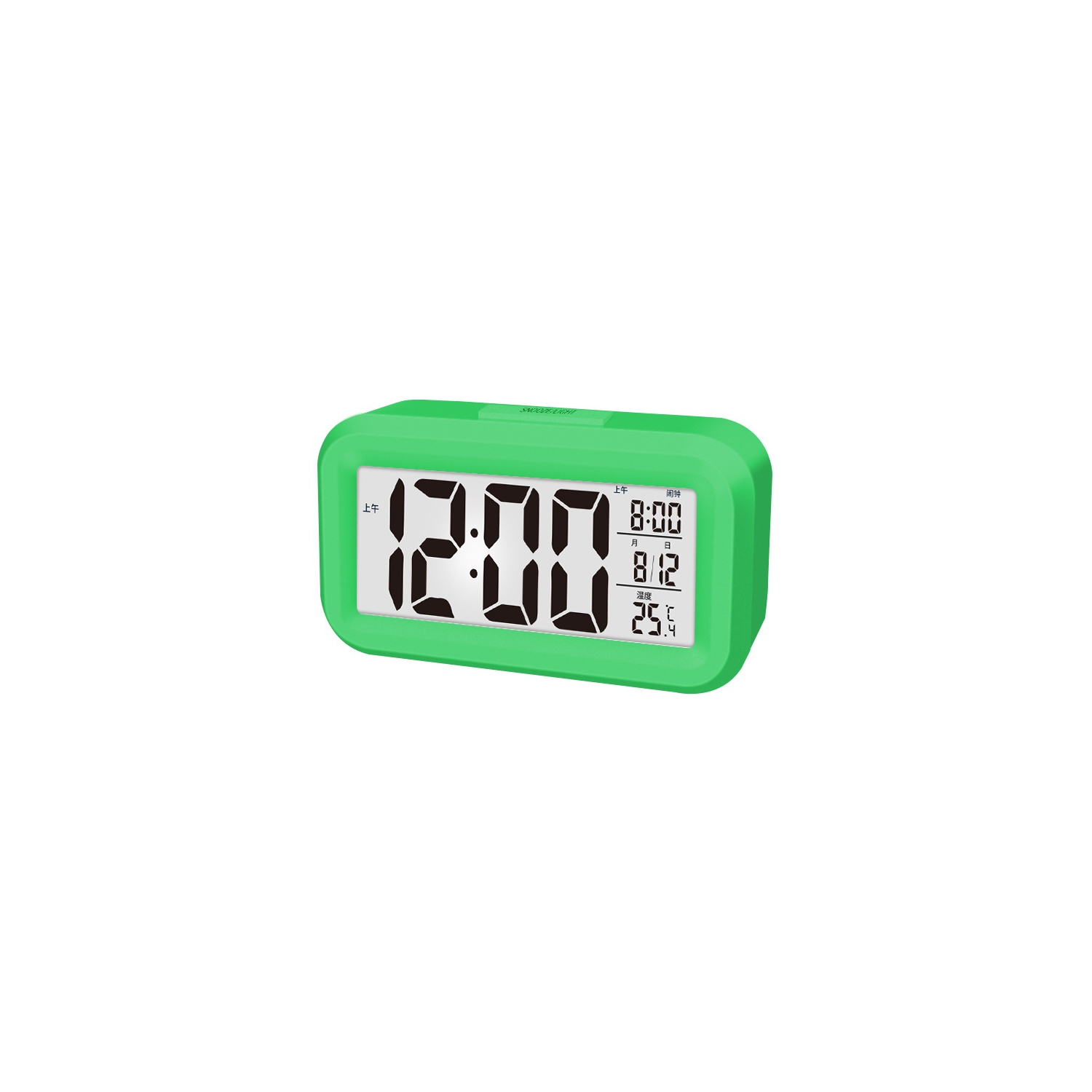 Horloge électronique de bureau LCD Réveil numérique Réveille-matin, rétroéclairage, rappel d'alarme, calendrier silencieux, bureau - vert