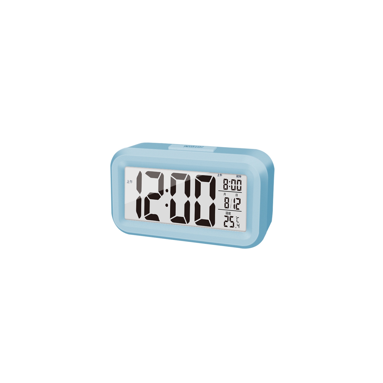 Horloge électronique de bureau LCD Réveil numérique Réveille-matin avec rétroéclairage Snooze Calendrier silencieux Bureau - Bleu