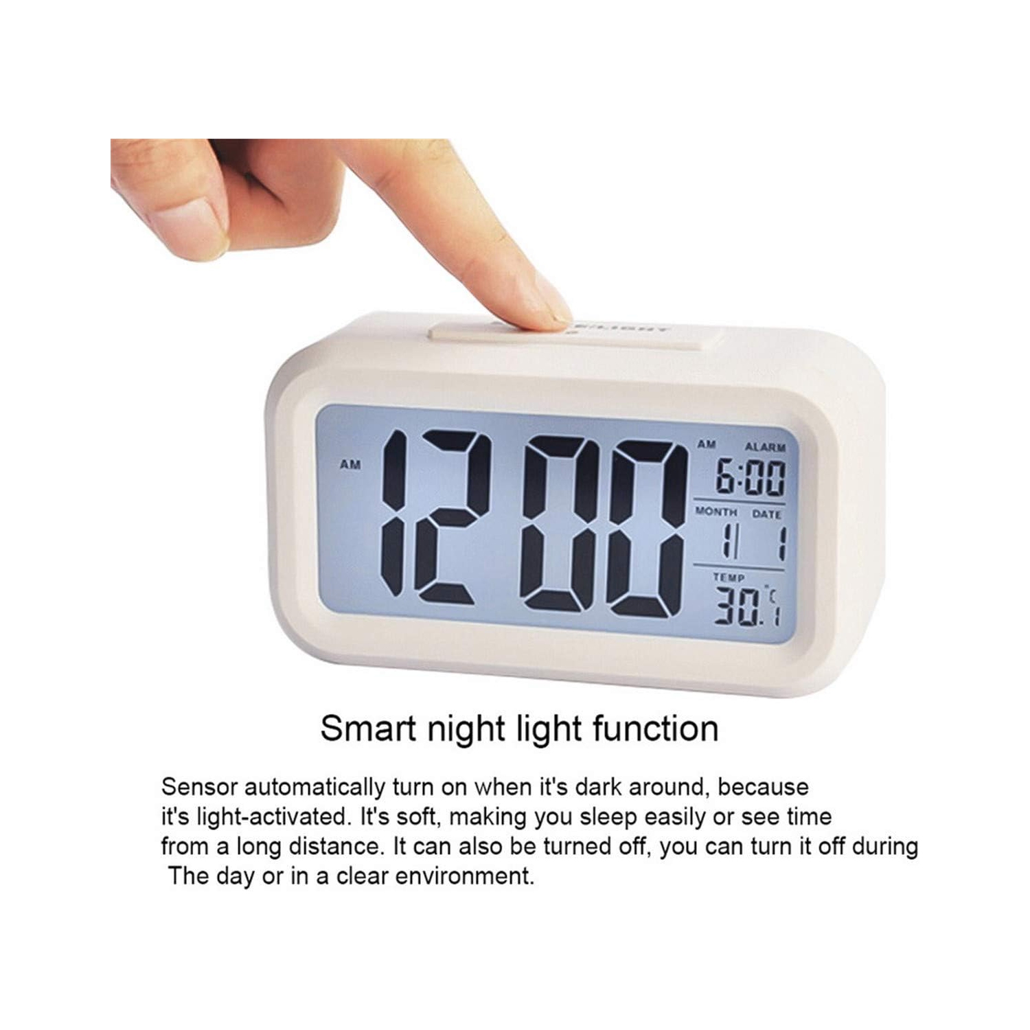 Horloge électronique de bureau LCD Réveil numérique Réveille-matin avec rétroéclairage Snooze Calendrier silencieux Bureau - Bleu