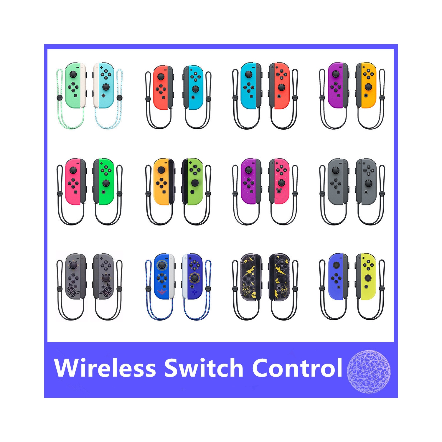 Switch controller game controller left and right wireless Bluetooth controller with one-button wake-up Joycon dual vibration motor- dark blue yellow