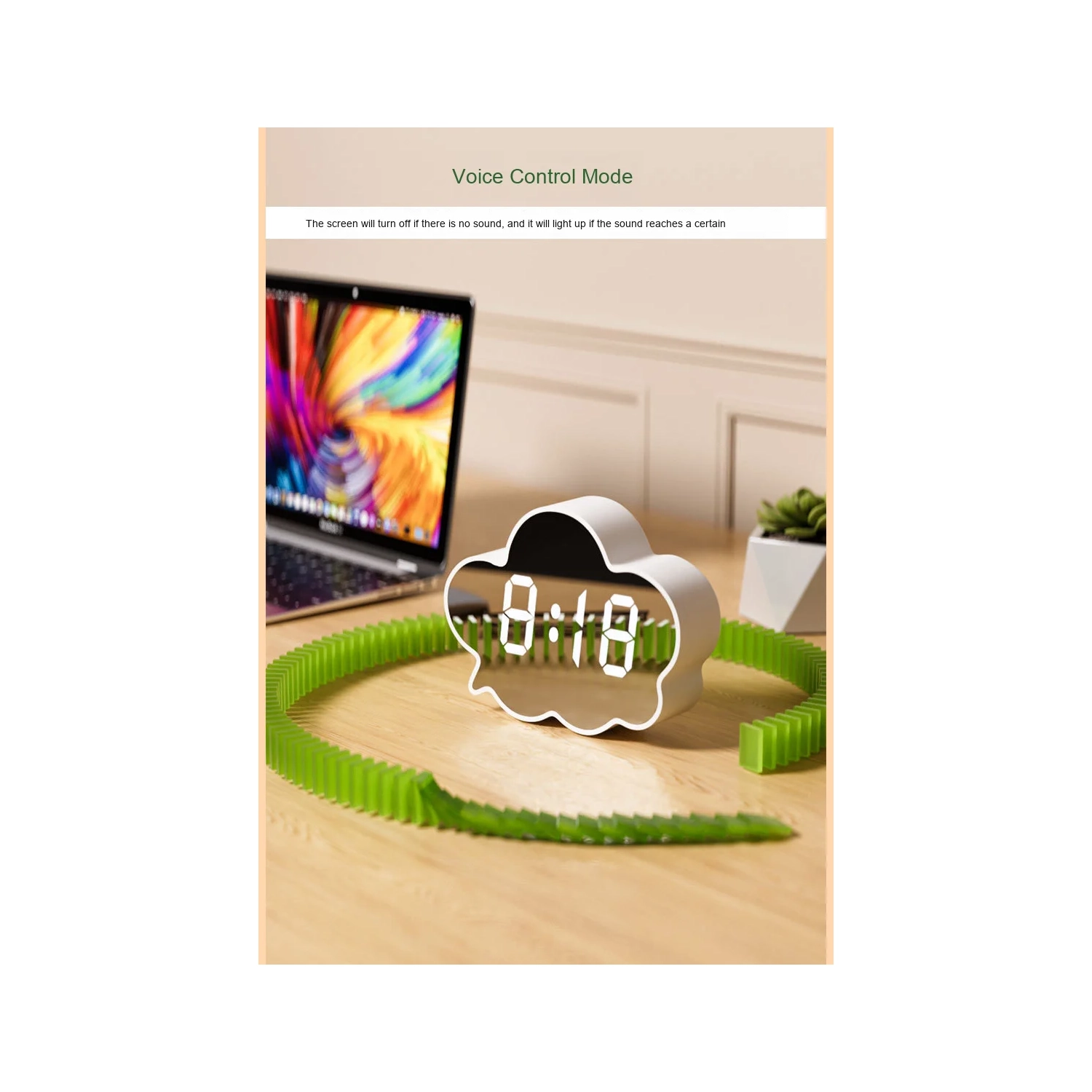 Cloud Mirror réveille-matin chambre salon intelligent induction à commande vocale réveil à rappel d'alarme nuage amusant - blanc