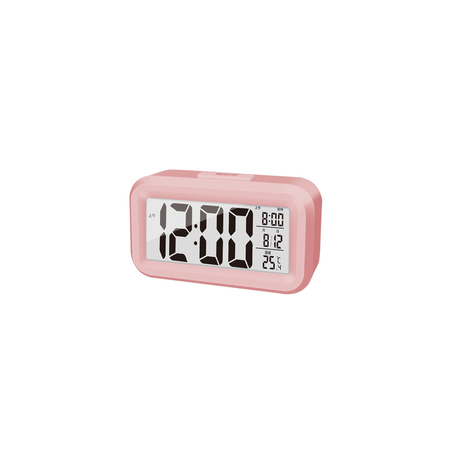 Horloge électronique de bureau LCD Réveille-matin numérique avec rétroéclairage, rappel d'alarme, bureau, calendrier silencieux - rose