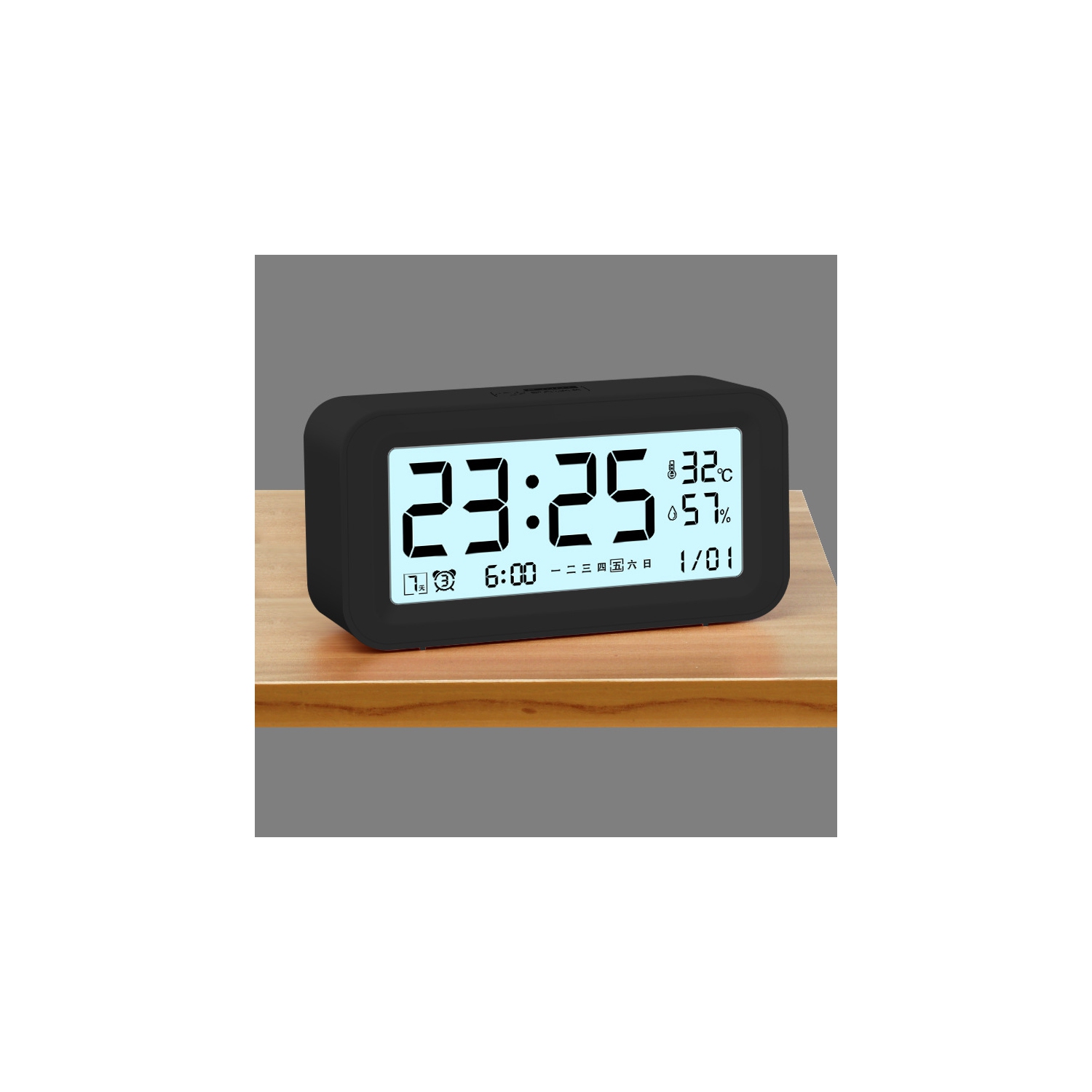 Réveille-matin électronique intelligent pour étudiant Alarme silencieuse de la chambre à piles volume élevé avec alarme de température et d'humidité