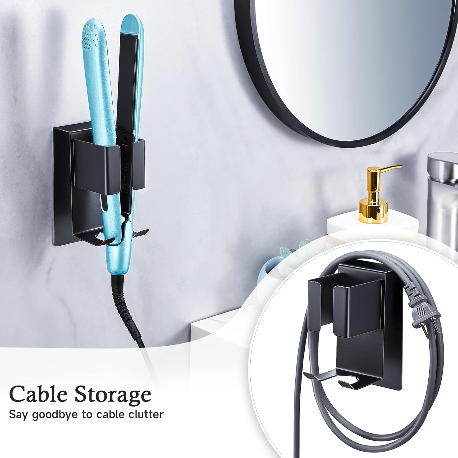 Support pour fer plat, support mural pour fer à friser, support mural pour séchoir-souffleur, support adhésif pour sèche-cheveux, range-tout pour