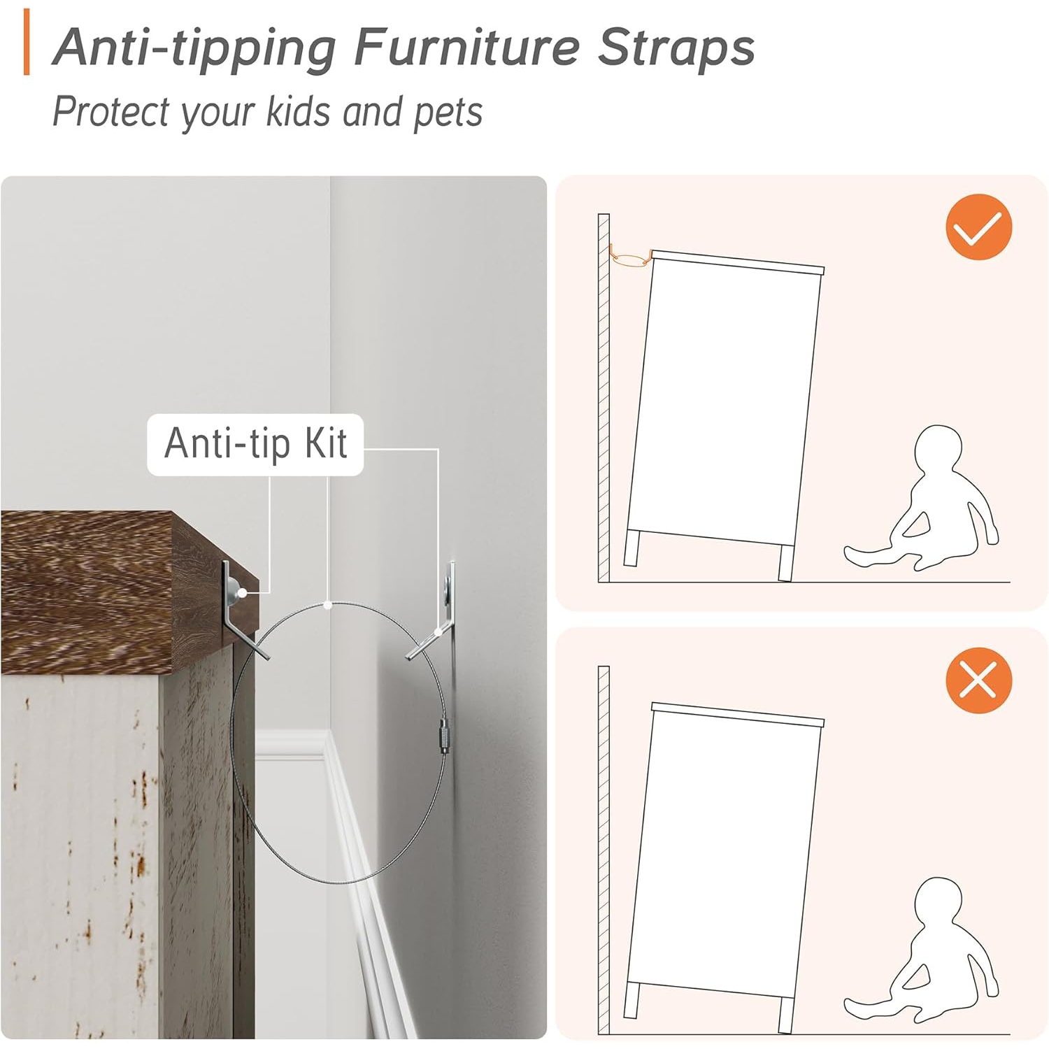 Commode mi-siècle WAMPAT avec 6 tiroirs coulissants, commodes modernes pour enfants avec grand coffre, range-tout en bois blanc Rusic pour le salon,