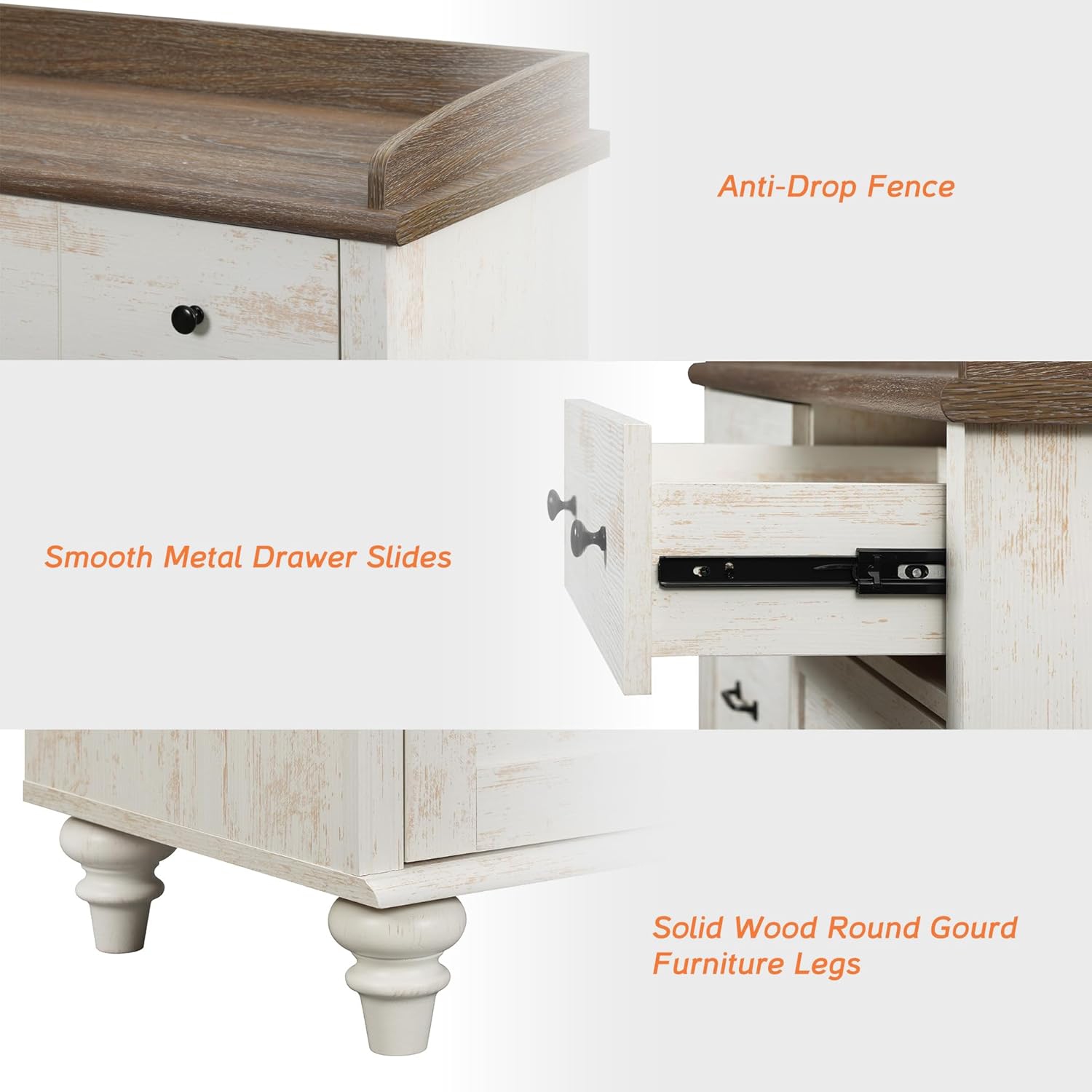 Commode mi-siècle WAMPAT avec 6 tiroirs coulissants, commodes modernes pour enfants avec grand coffre, range-tout en bois blanc Rusic pour le salon,