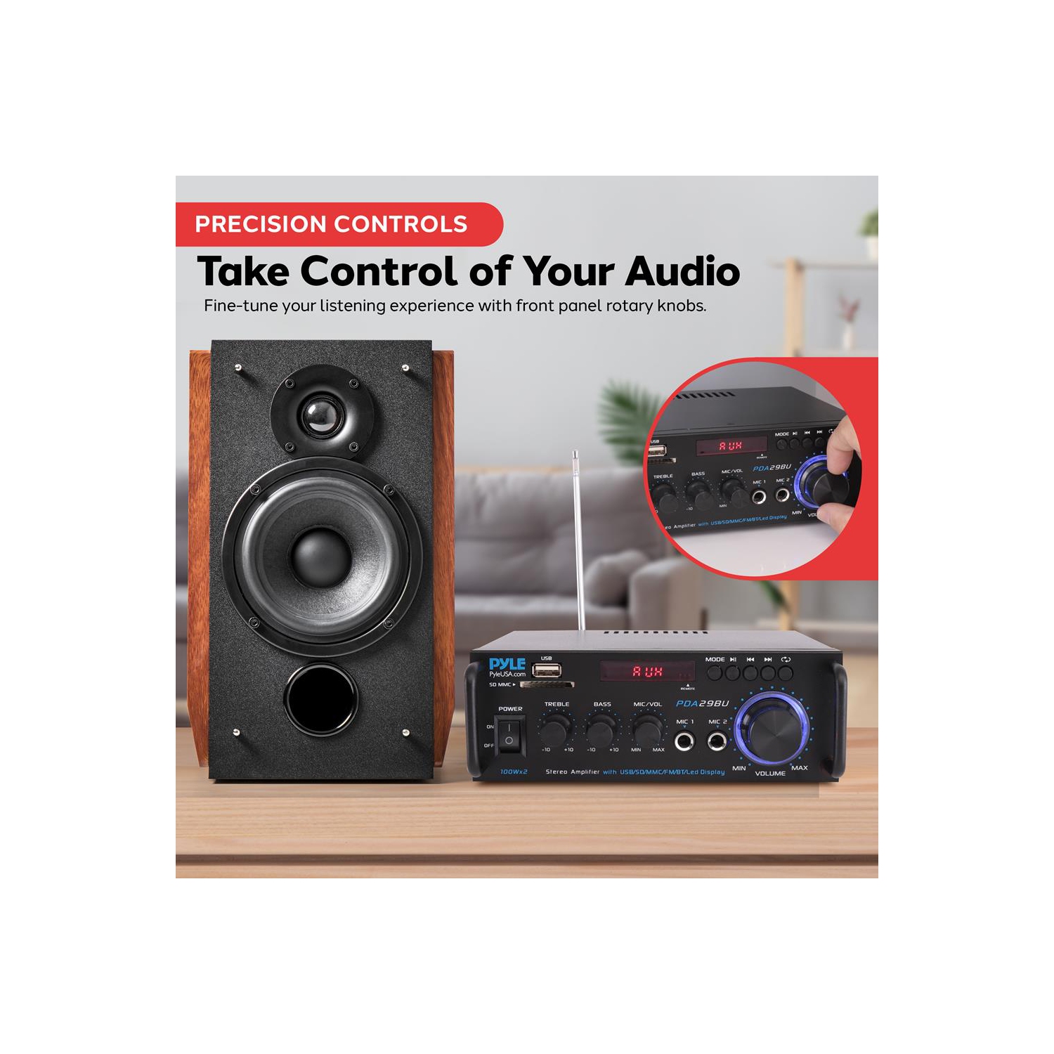 Amplificateur de puissance stéréo sans fil BT - Amplificateur compact série Blue pour diffusion audio avec RCA et bornes de haut-parleur