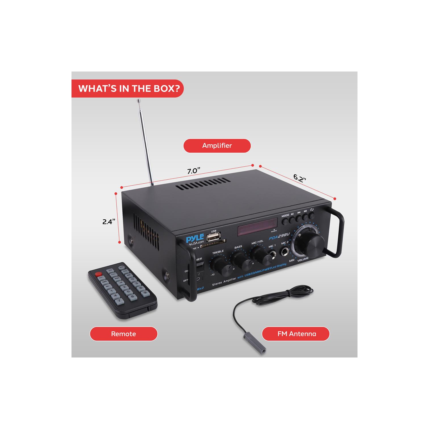 Amplificateur de puissance stéréo sans fil BT - Amplificateur compact série Blue pour diffusion audio avec RCA et bornes de haut-parleur