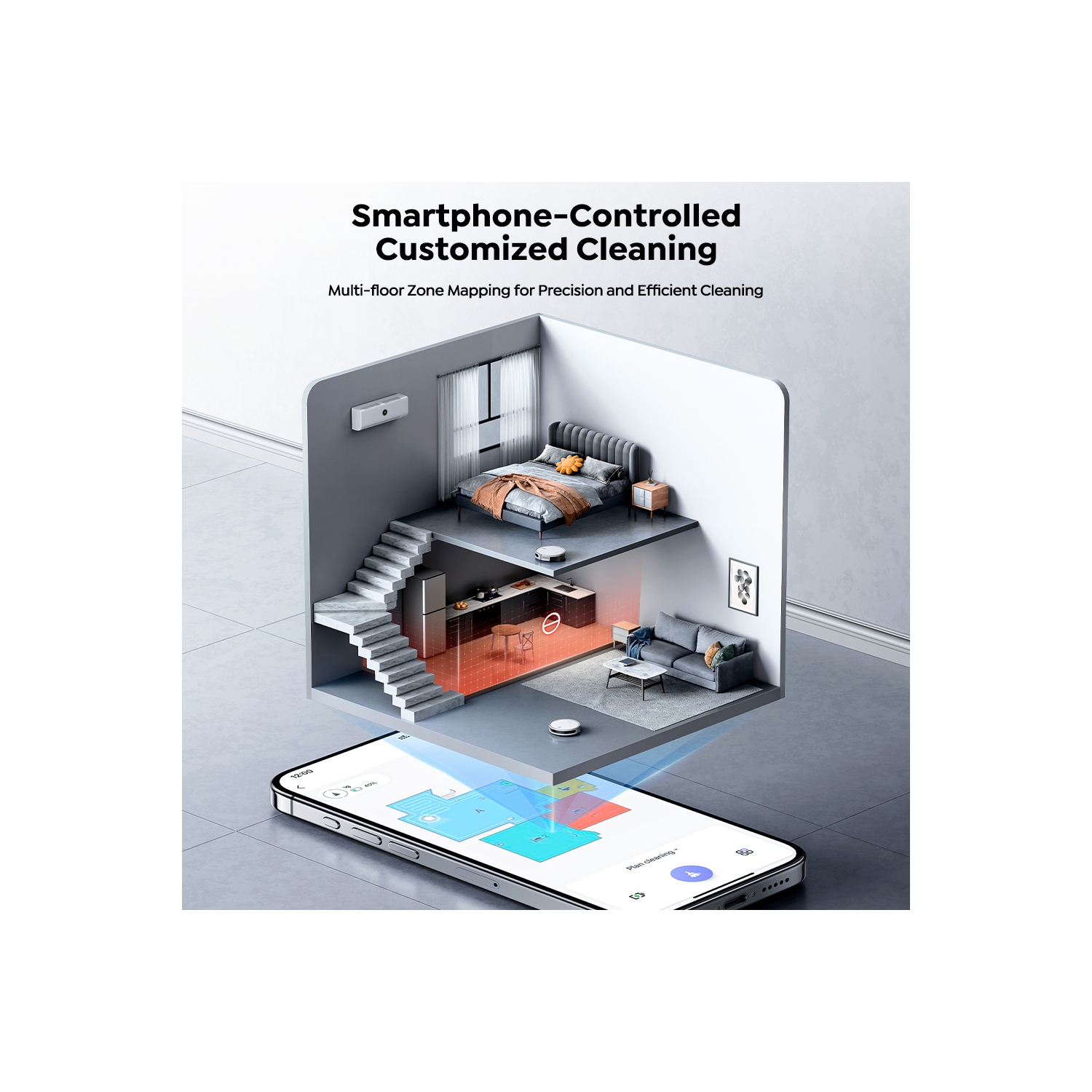 Aspirateur robot avec puissance d'aspiration de 6500 Pa, autonomie de la batterie 150&nbsp;min, navigation précise, contrôle de l'application, sans