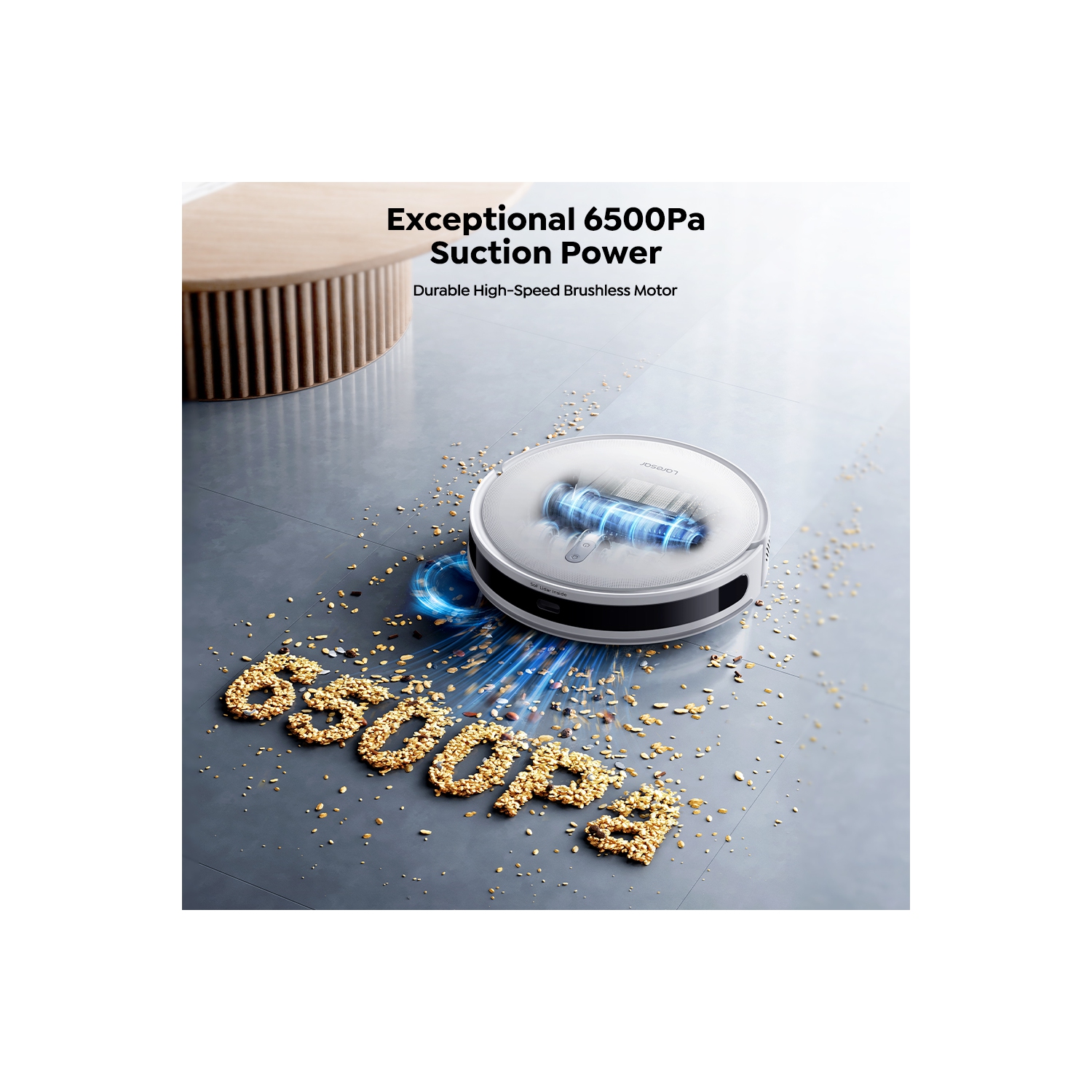 Aspirateur robot avec puissance d'aspiration de 6500 Pa, autonomie de la batterie 150&nbsp;min, navigation précise, contrôle de l'application, sans