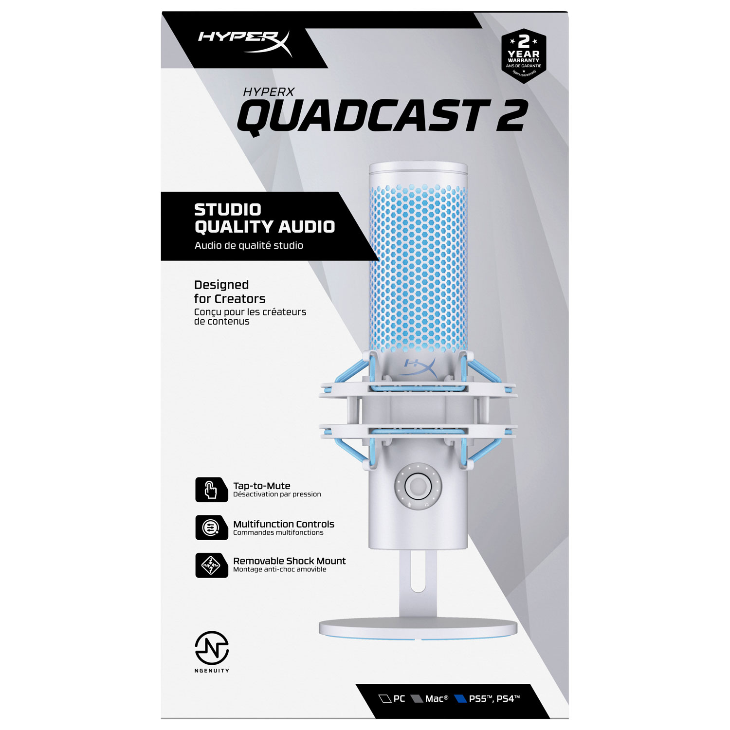 HyperX QuadCast 2 Gaming USB Microphone - Frost