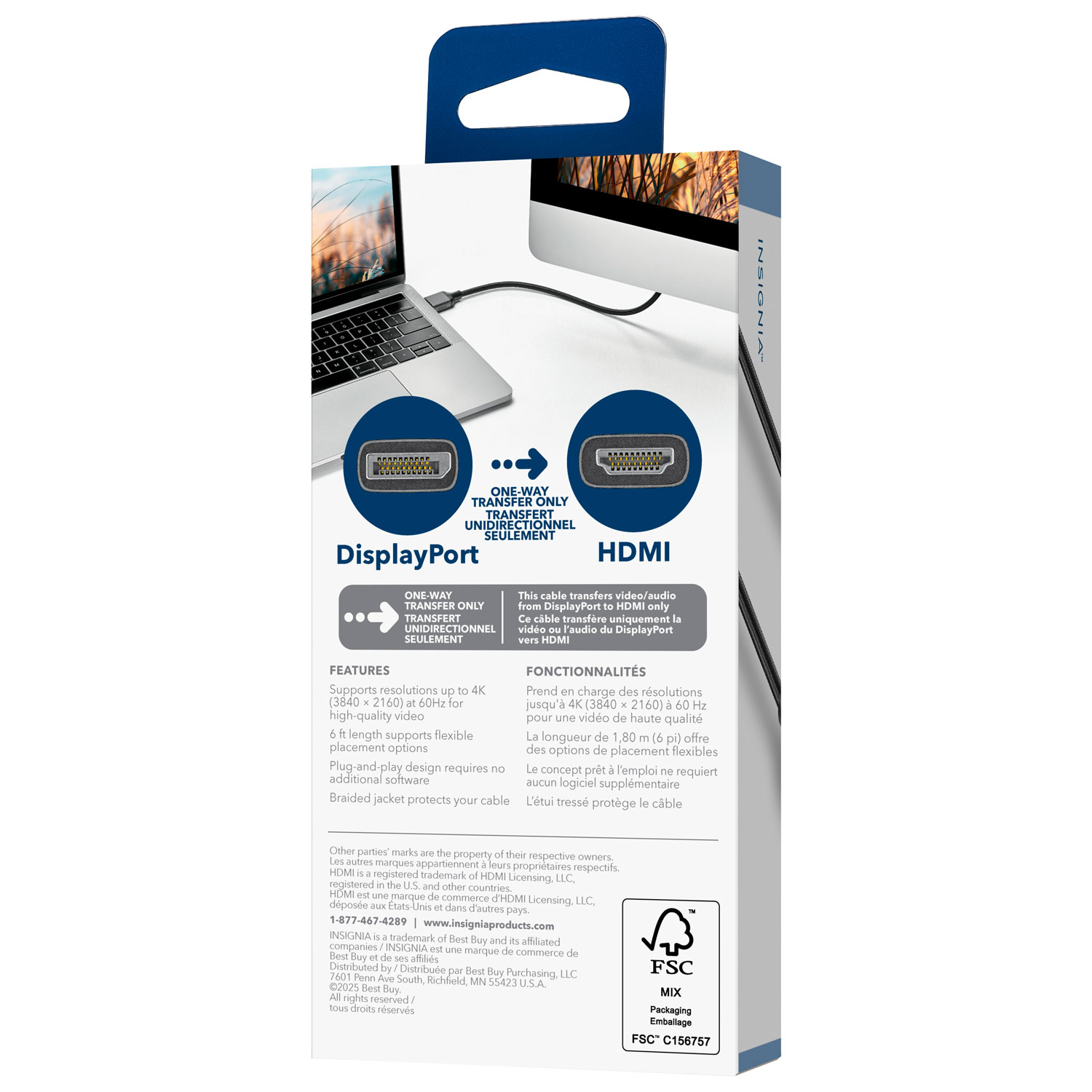 Câble DisplayPort 4K à HDMI de 1,8 m d'Insignia - Noir - Exclusivité Best Buy