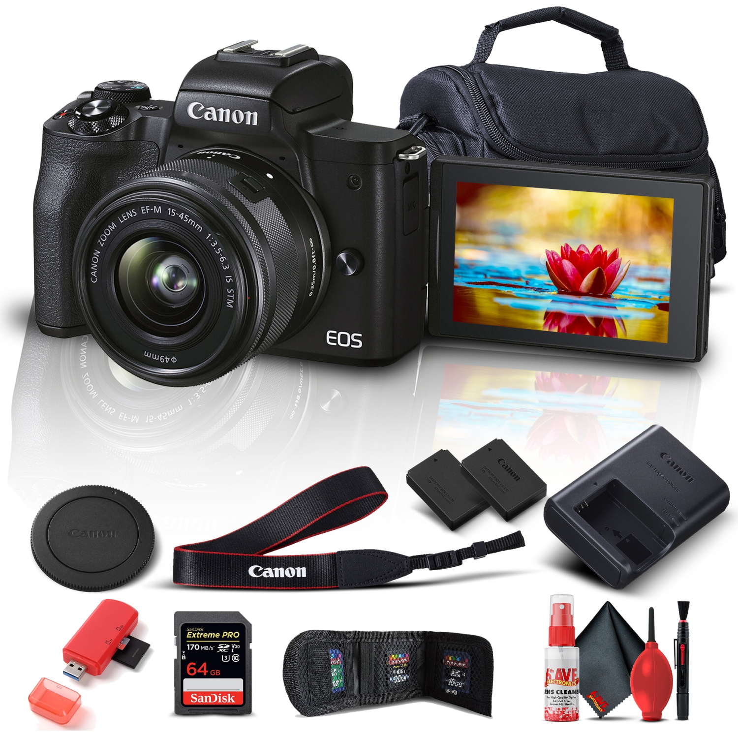 Canon EOS M50 Mark II Mirrorless Digital Camera W/ 15-45mm Lens - Bundle