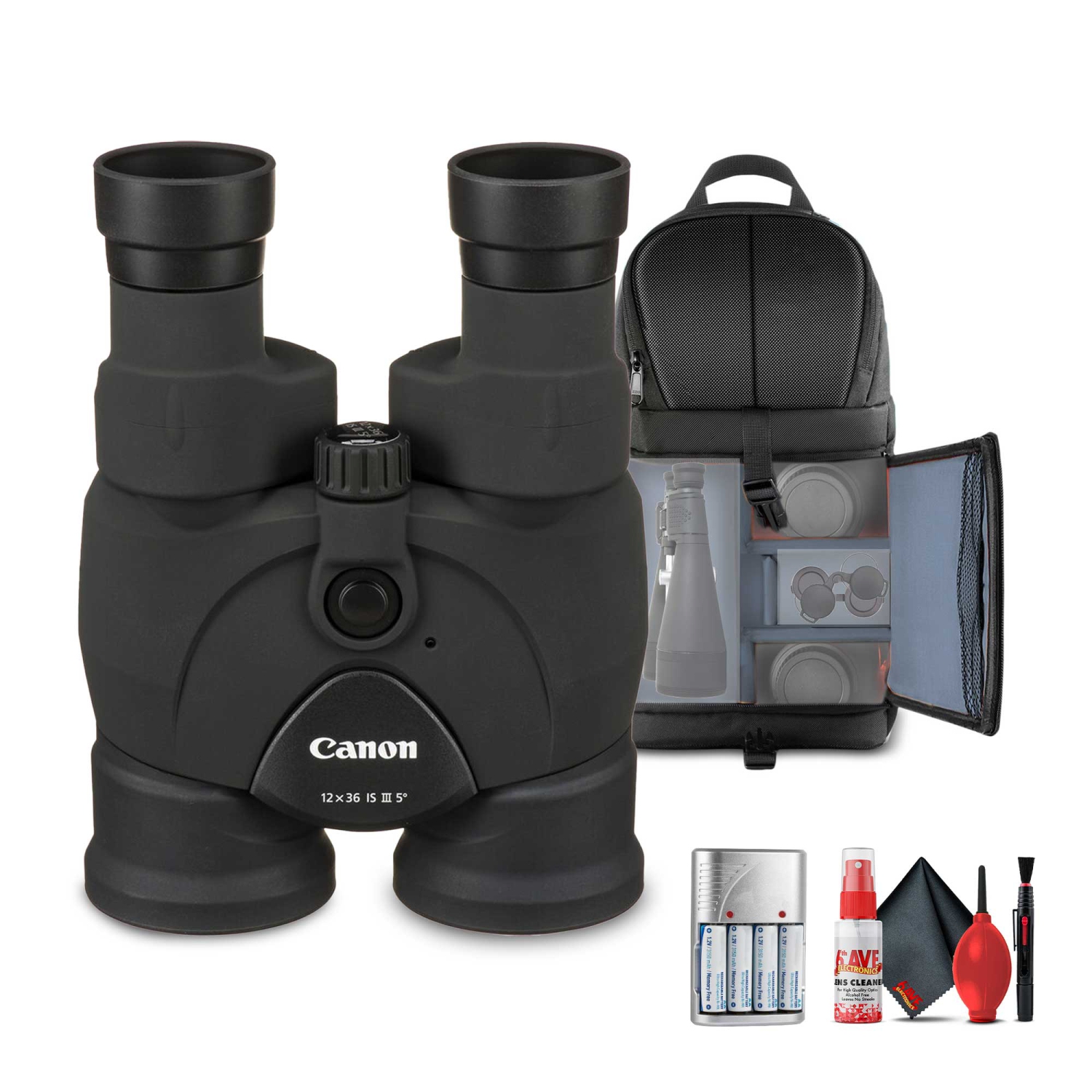 Canon 12x36 IS III Image Stabilized Binoculars + Sling Backpack + More