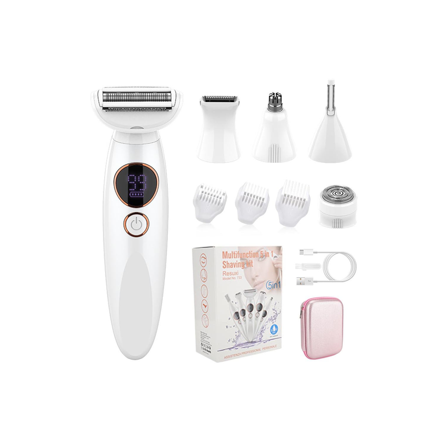 Rasoir pour femmes, rasoir intime 5-en-1 pour femmes, rasoir électrique, tondeuse étanche IPX7 pour le corps, les aisselles, le bikini, les sourcils