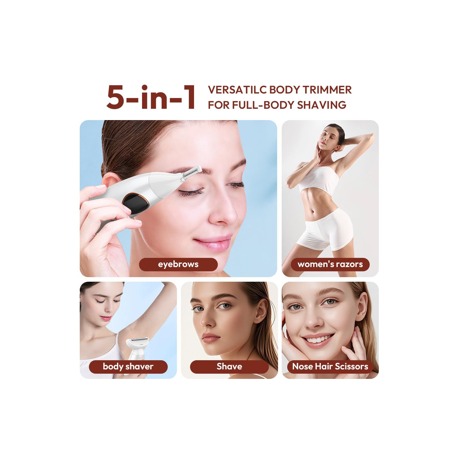 Rasoir pour femmes, rasoir intime 5-en-1 pour femmes, rasoir électrique, tondeuse étanche IPX7 pour le corps, les aisselles, le bikini, les sourcils