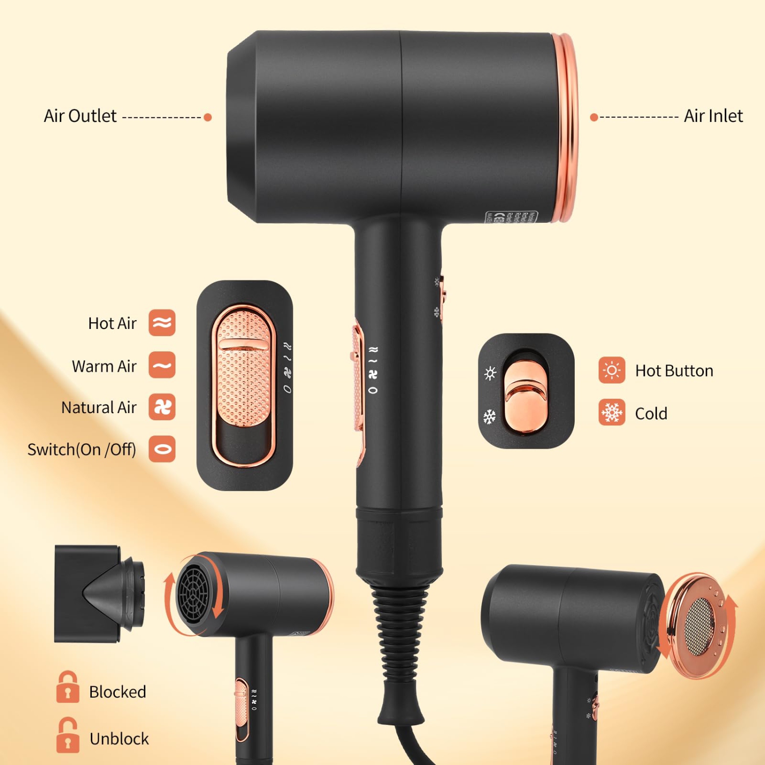 Professional Ionic Hair Dryer 2000W with Diffuser, Quick Dryer, 120,000 RPM, High Speed Hair Dryer for Salon and Home