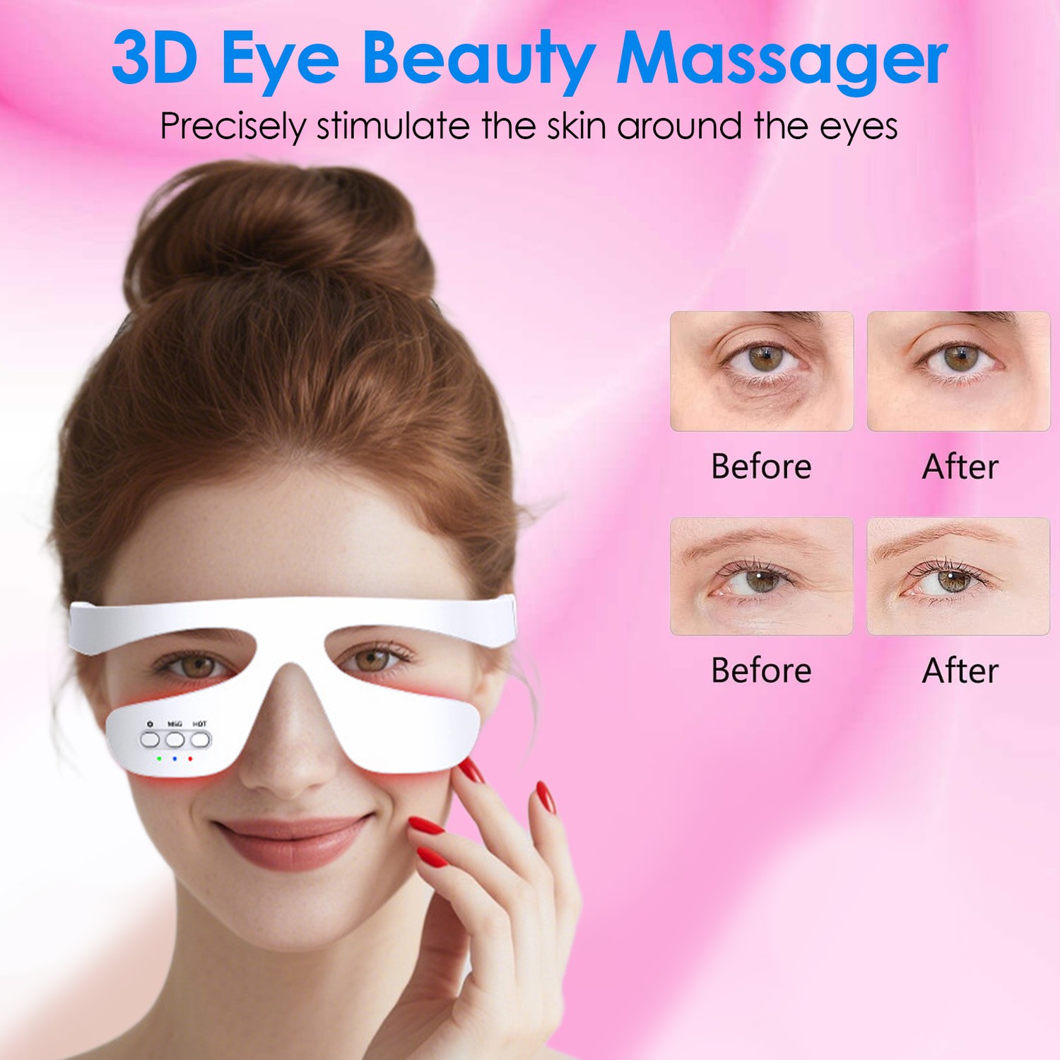 Red Light Heating Eye Beauty Massage 3D Anti Aging Eye Care Bag Wrinkle Removal Pain Relief Spa Led Light Therapy