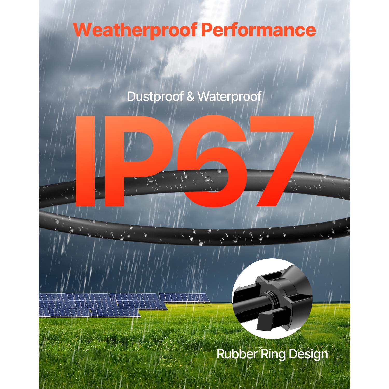 VEVOR 20FT Solar Panel Extension Cable, 10AWG Cable Wire with Female & Male Waterproof Connectors, 6mm² PV Cable for Home, Ship and RV Solar Panels,