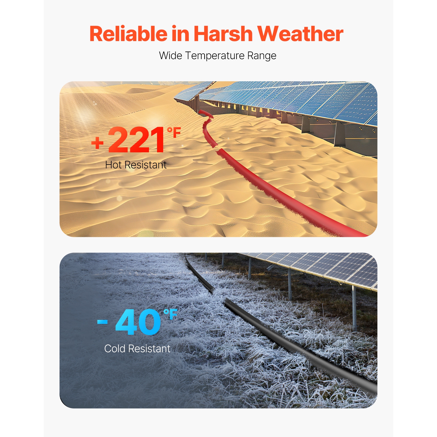 VEVOR 20FT Solar Panel Extension Cable, 10AWG Cable Wire with Female & Male Waterproof Connectors, 6mm² PV Cable for Home, Ship and RV Solar Panels,