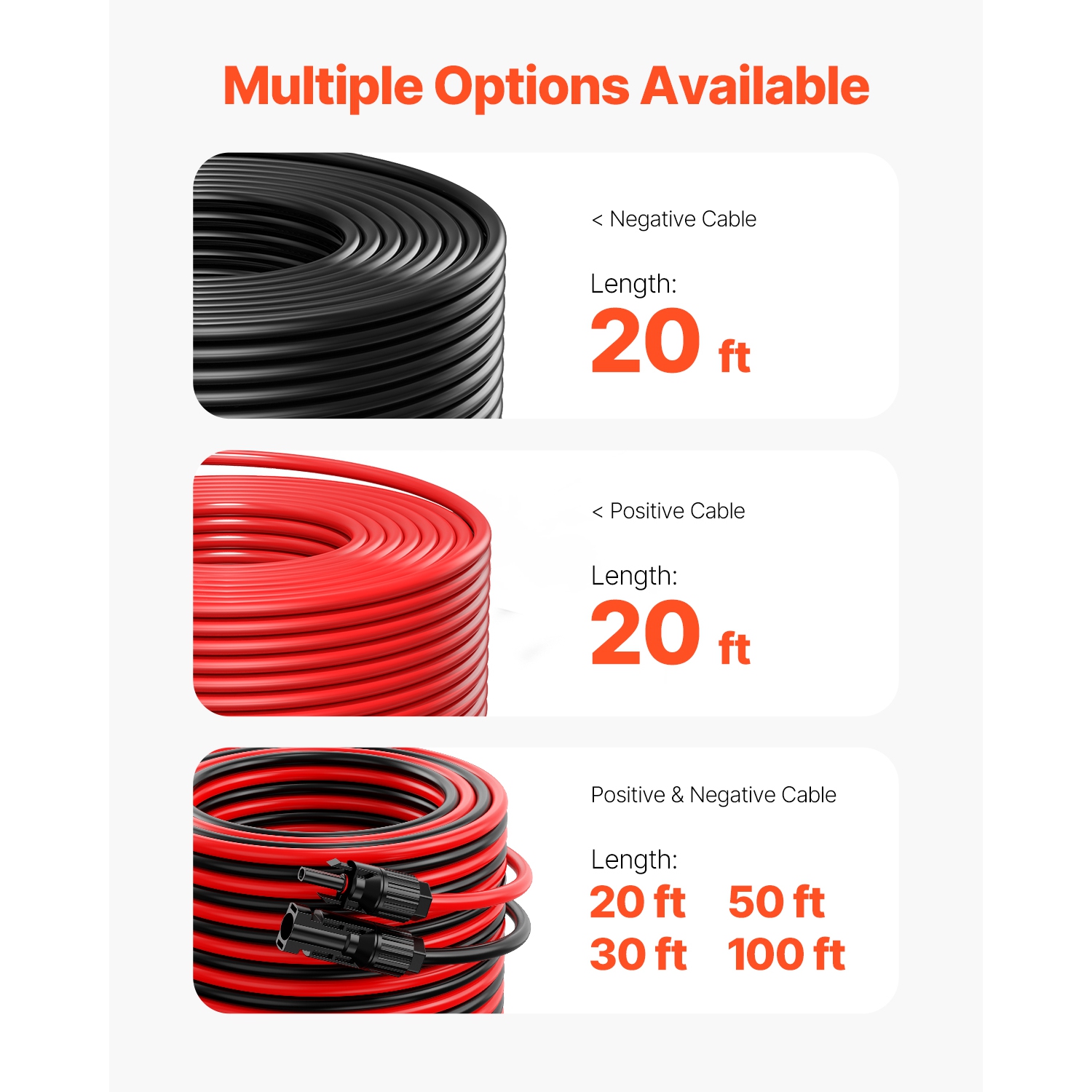 VEVOR 20FT Solar Panel Extension Cable, 10AWG Cable Wire with Female & Male Waterproof Connectors, 6mm² PV Cable for Home, Ship and RV Solar Panels,