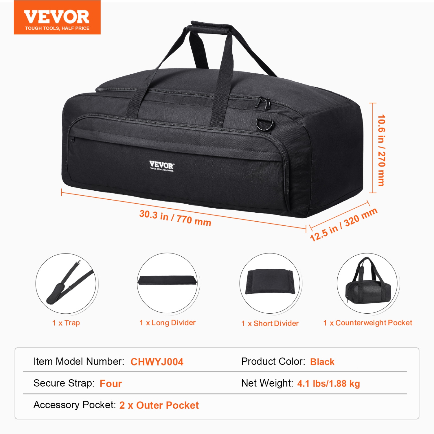 VEVOR 30.3" Telescope Case, Telescope Bag with Fixed Buckles, Multi-Pocket & Detachable Divider, Shock-Absorbent Telescope Bag for Optical Tube &