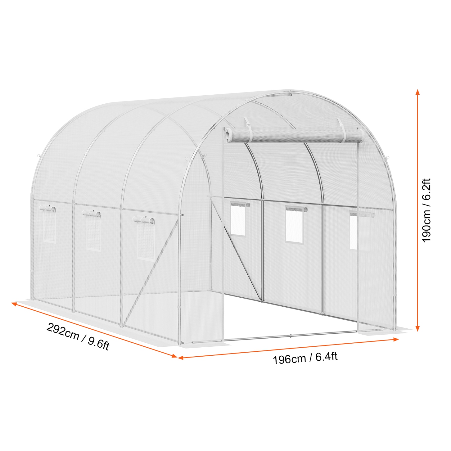 Serre-tunnel VEVOR de 9,6 x 6,4 x 6.2&nbsp;pi, tunnel de serre Hoop House, maison chaude d'usine avec cadre en acier galvanisé, couvercle blanc en