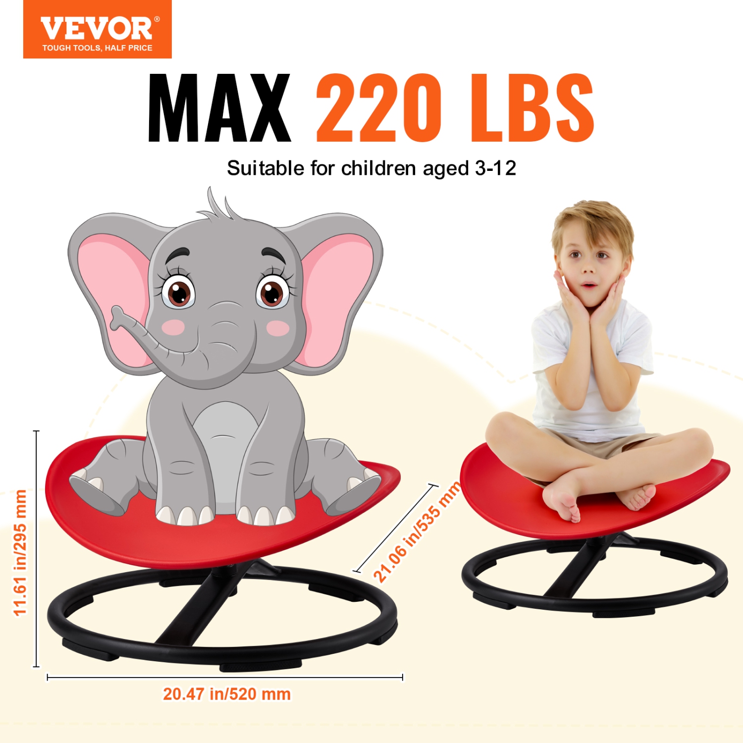 VEVOR 220 LBS Capacity Kids Swivel Chair, Sensory Spinning Chair, Autistic Kids Sensory Toy Chair with Non-Slip Metal Base, Chair for Coordination