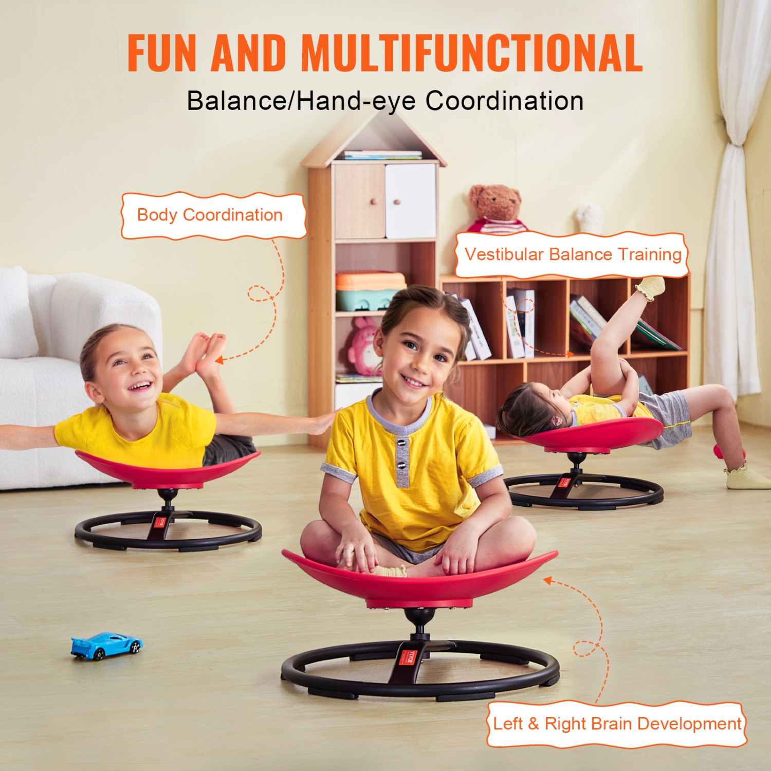 VEVOR 220 LBS Capacity Kids Swivel Chair, Sensory Spinning Chair, Autistic Kids Sensory Toy Chair with Non-Slip Metal Base, Chair for Coordination