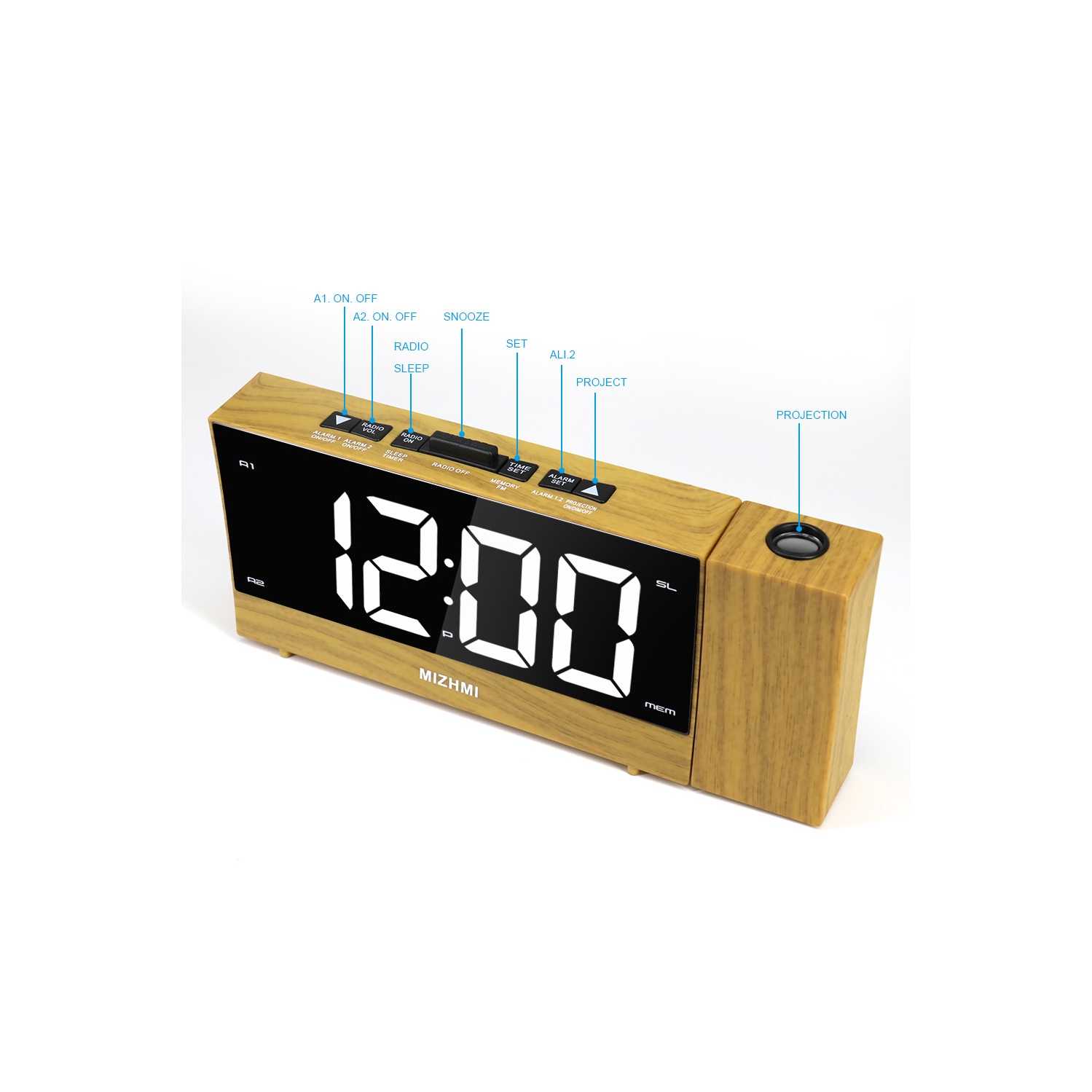 Radio-réveil électronique de 1,8&nbsp;po à recharge USB Creative LED, réveil-matin électronique, fonction de rappel d'alarme - couleur grain de bois