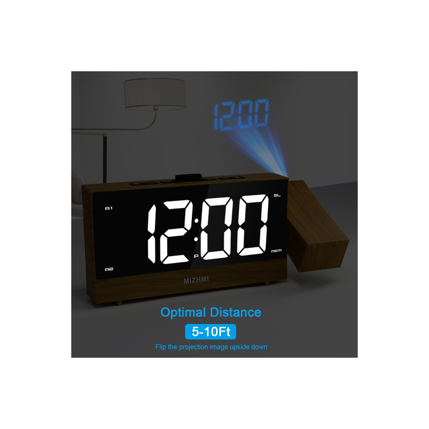 Radio-réveil électronique de 1,8&nbsp;po à recharge USB Creative LED, réveil-matin électronique, fonction de rappel d'alarme - couleur grain de bois