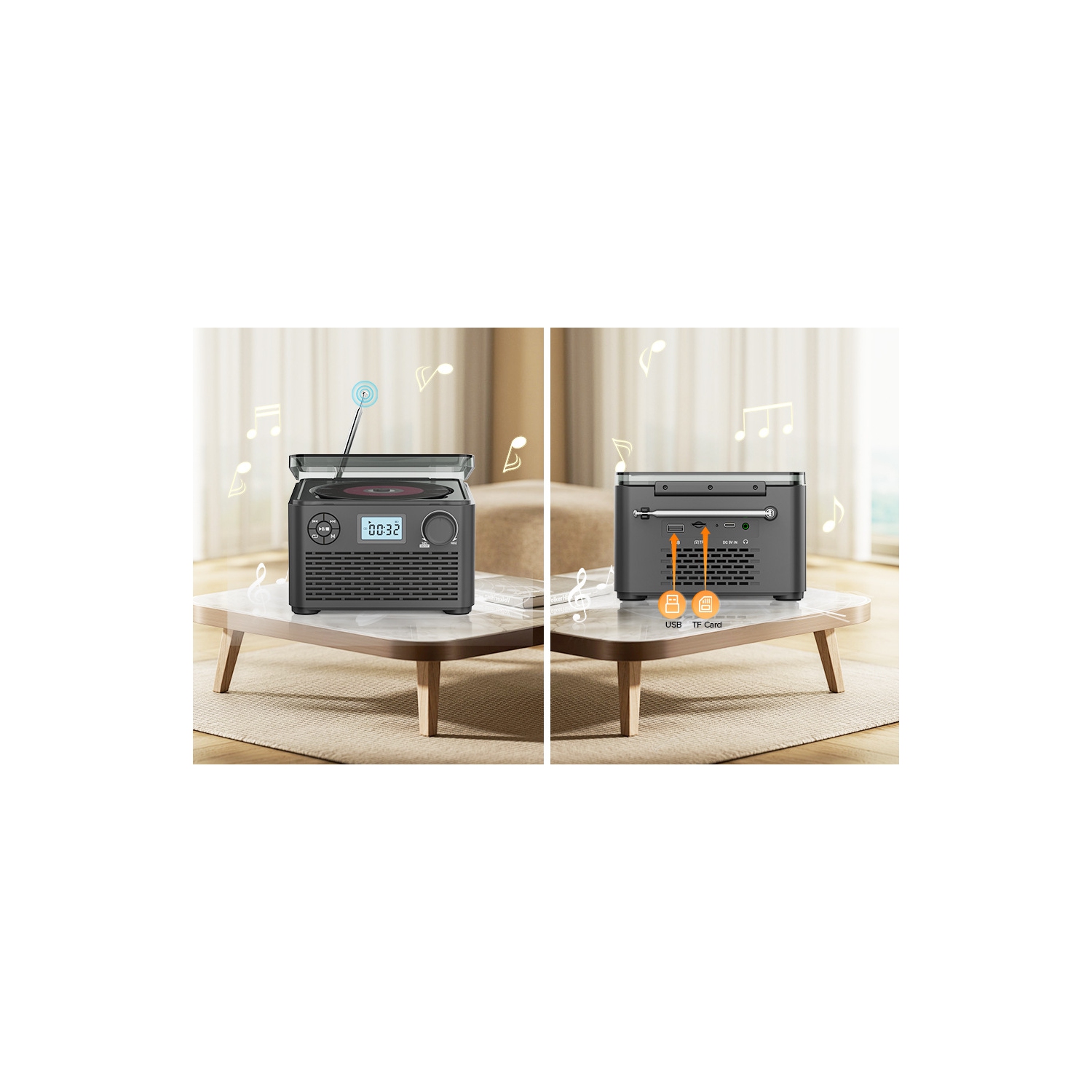 Lecteur CD rétro cadeau anglais Bluetooth CD album CD CD CD CD FM Lecture radio MP3CD/MP3 CD/U Disk/Bluetooth/FM - Noir