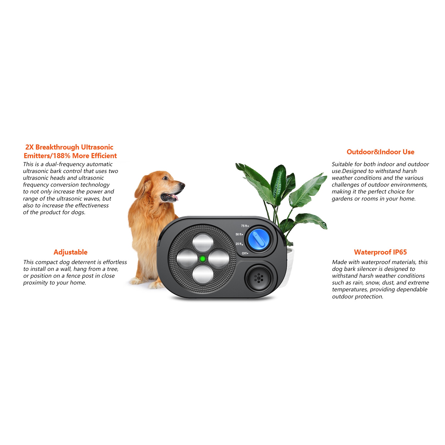 New Automatic Ultrasonic Bark Stopper, Dog Training Device, Anti-Barking, Safety Bark Stopper - Black with Three-Level Intelligent Sensitivity