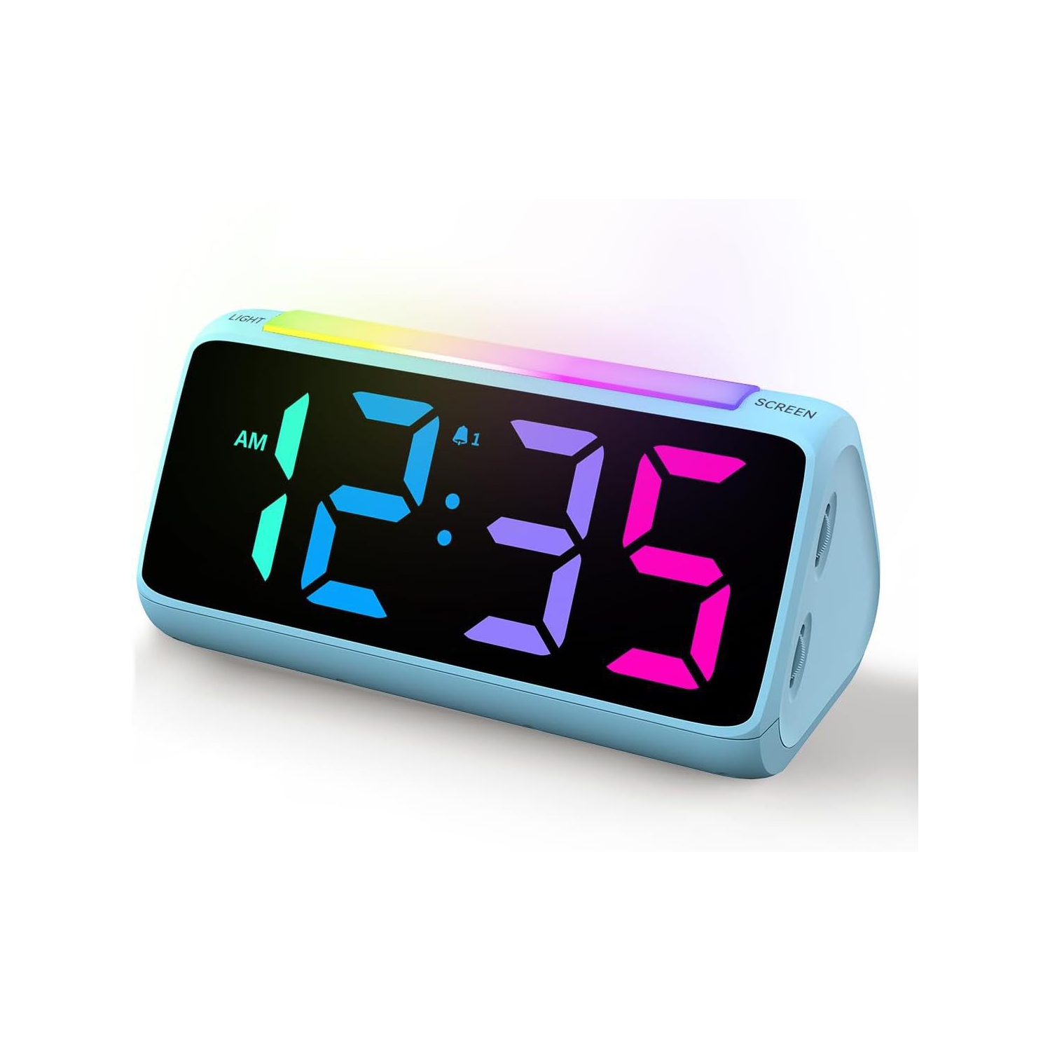 Réveille-matin RVB Ambiance lumineuse Réveille-matin LED électronique avec grand affichage veilleuse et fonction de rappel d'alarme - Bleu
