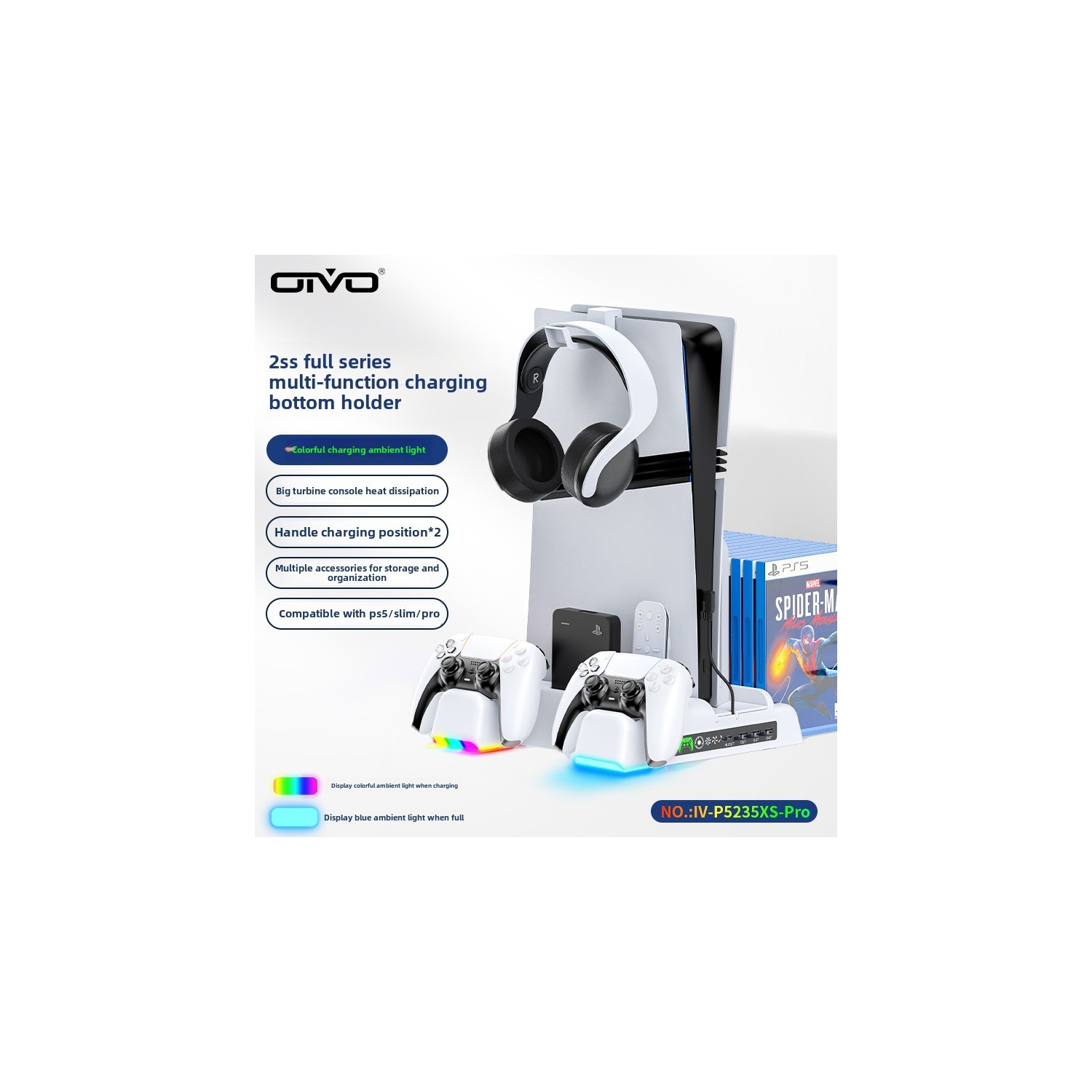 PS5 Ultra-Thin Cooling Dock PS5 PROTAL Handheld Game Controller Charging Stand Stand Accessory PS5 Charging Dock Controller, PS5 Stand and Cooling