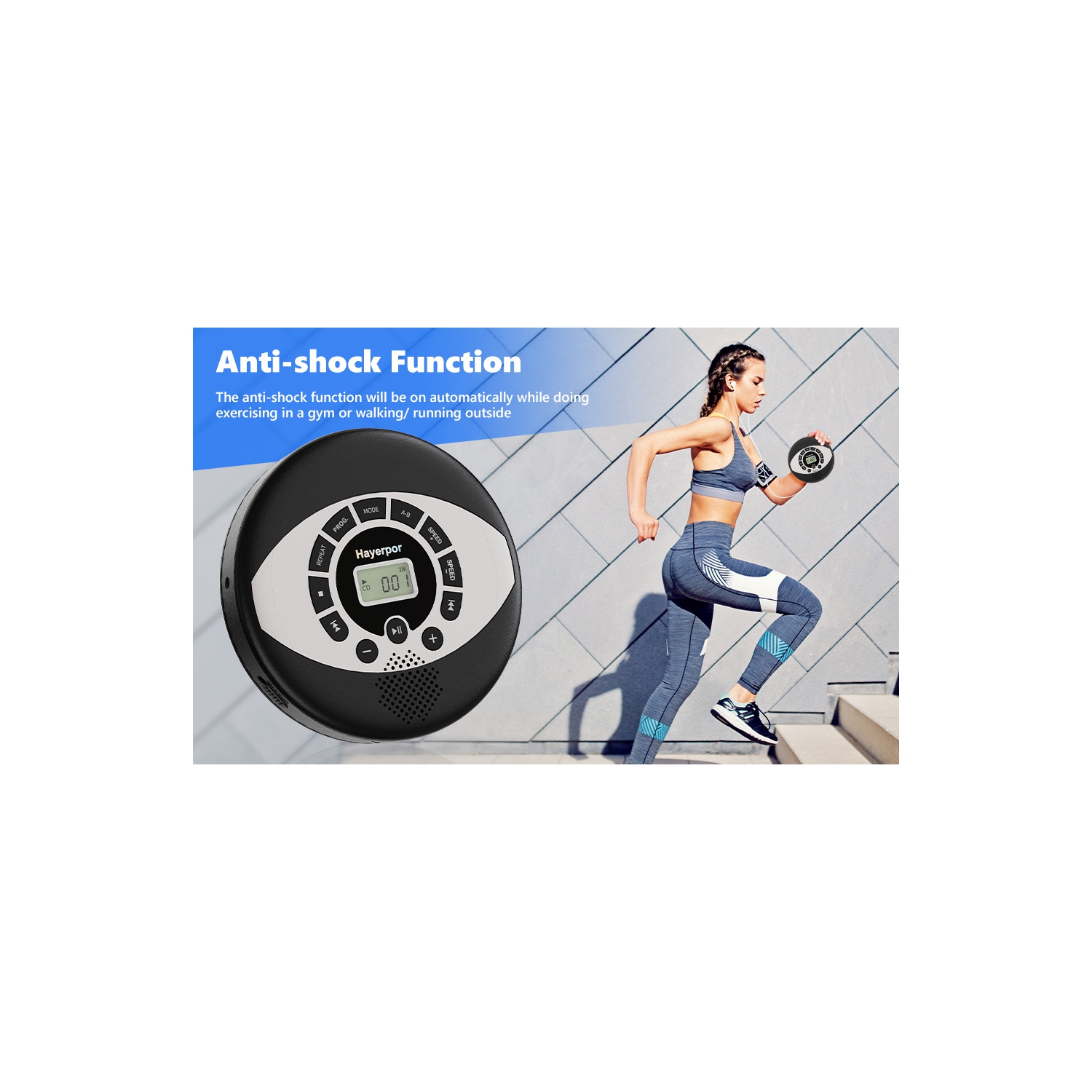 Lecteur CD portatif Lecteur de musique CD Interface RCA Home Répéter la petite enfance Lecteur de CD anglais Walkman mp3 - noir