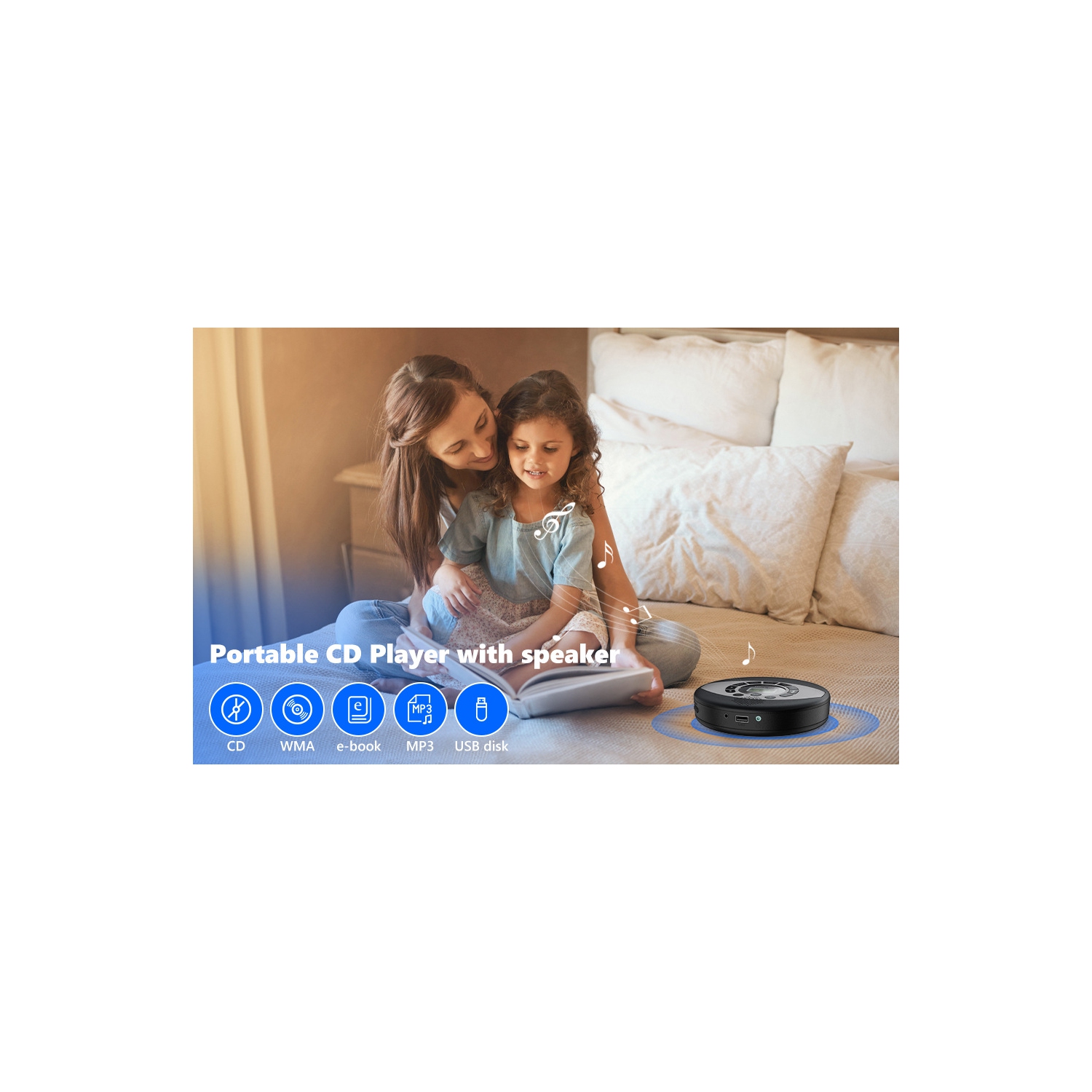 Lecteur CD portatif Lecteur de musique CD Interface RCA Home Répéter la petite enfance Lecteur de CD anglais Walkman mp3 - noir