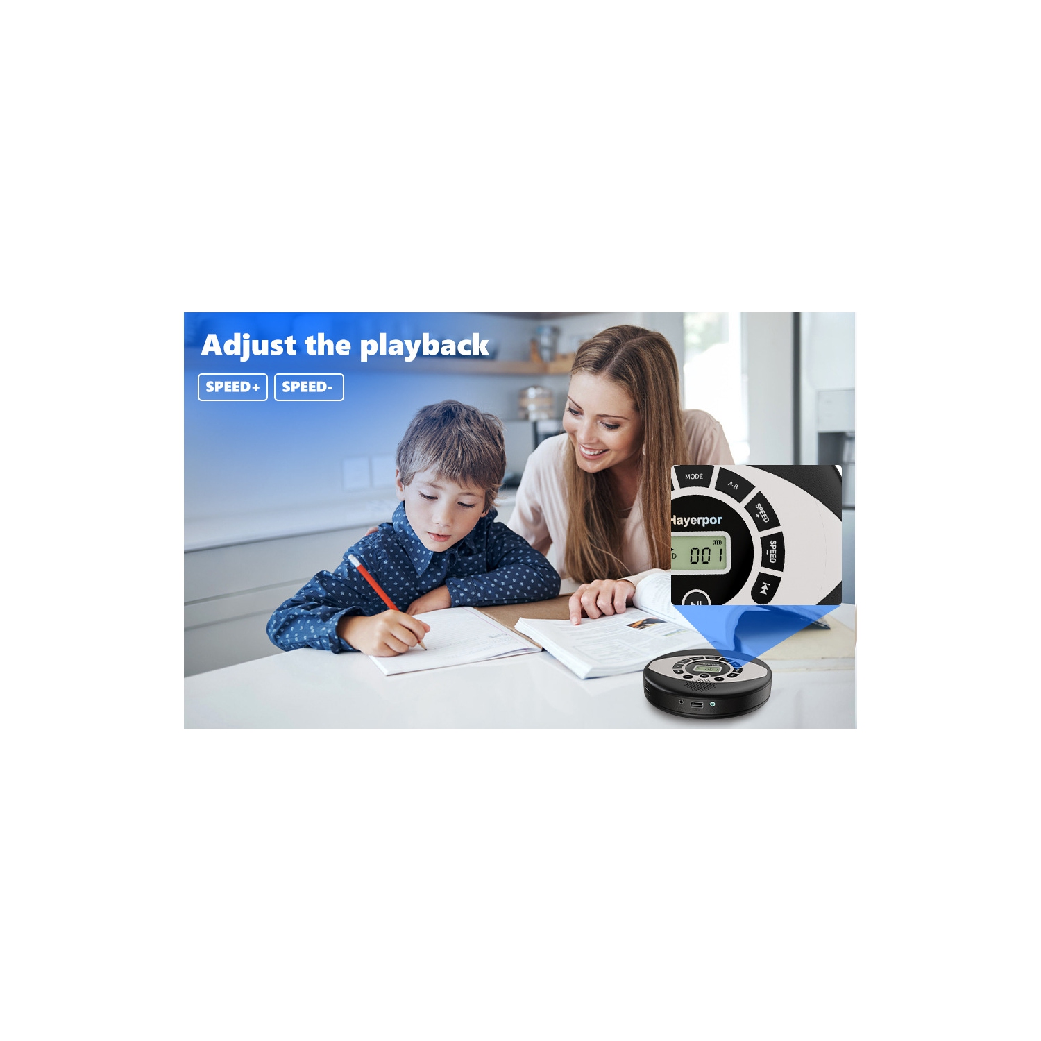 Lecteur CD portatif Lecteur de musique CD Interface RCA Home Répéter la petite enfance Lecteur de CD anglais Walkman mp3 - noir