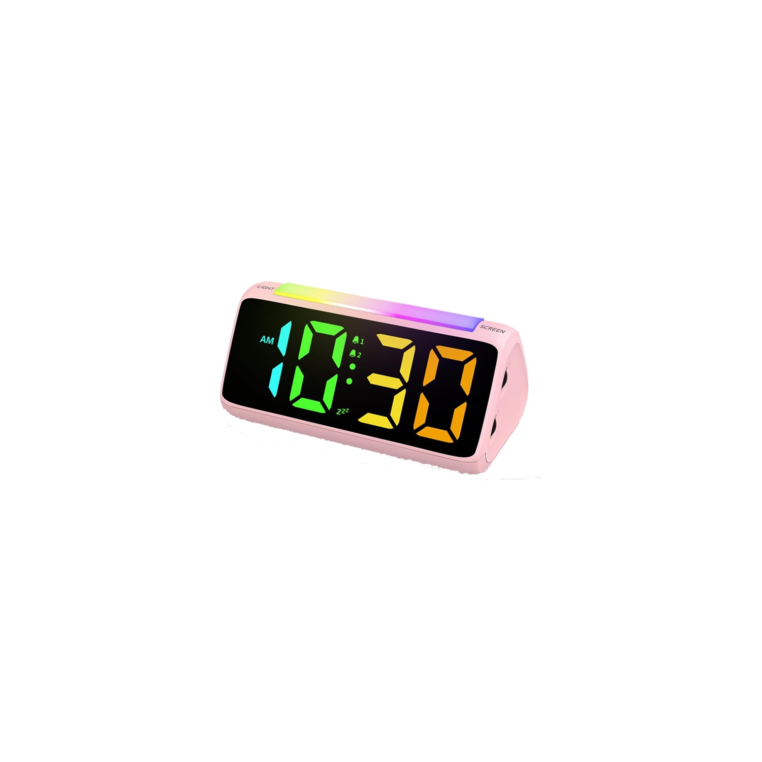 RGB Colorful Atmosphere Light Clock Night Light Alarm Clock LED Electronic Clock with Night Light Large Display and Snooze Function - Pink