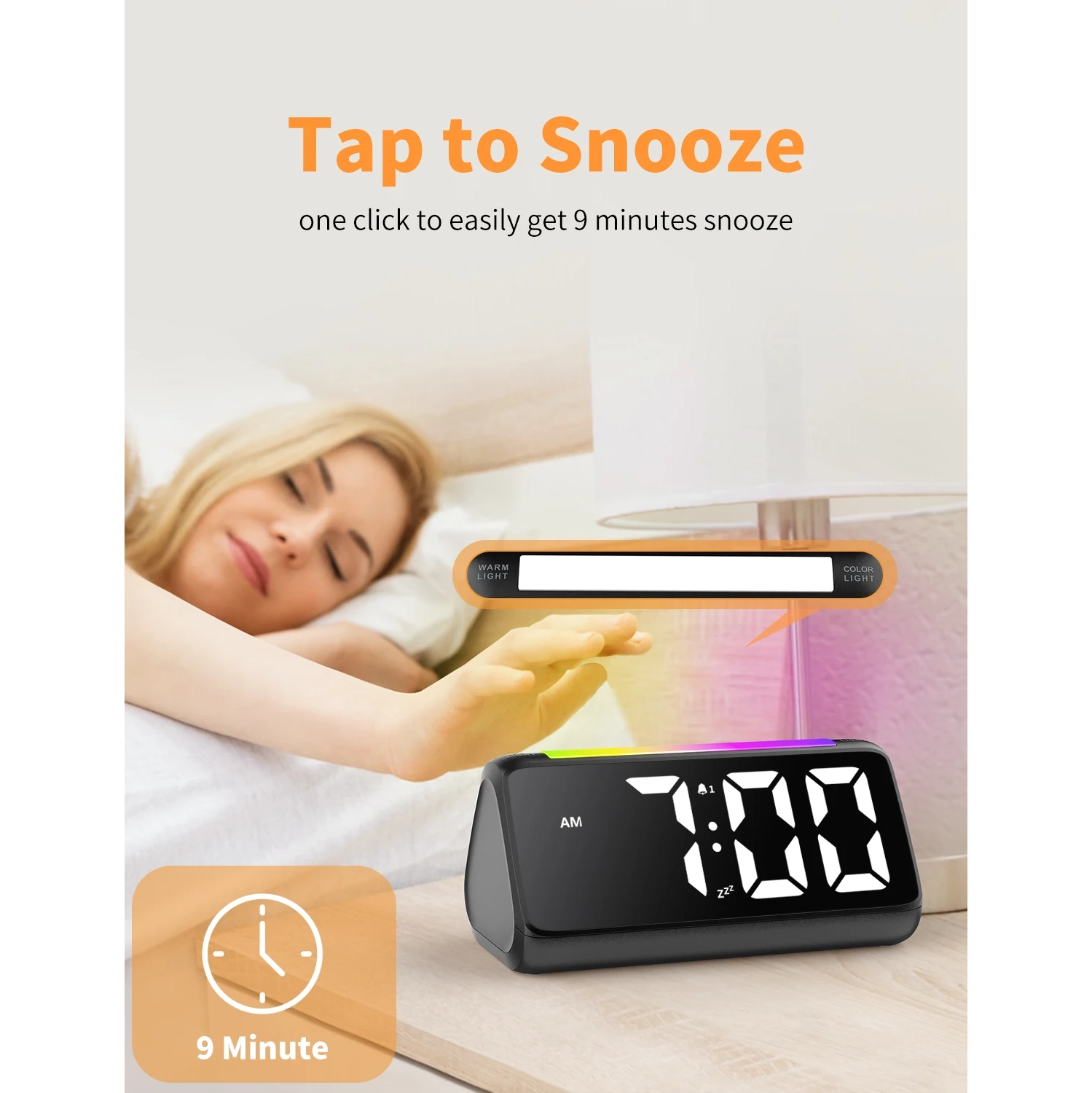RGB Colorful Atmosphere Light Clock Night Light Alarm Clock LED Electronic Clock with Night Light Large Display and Snooze Function - Pink