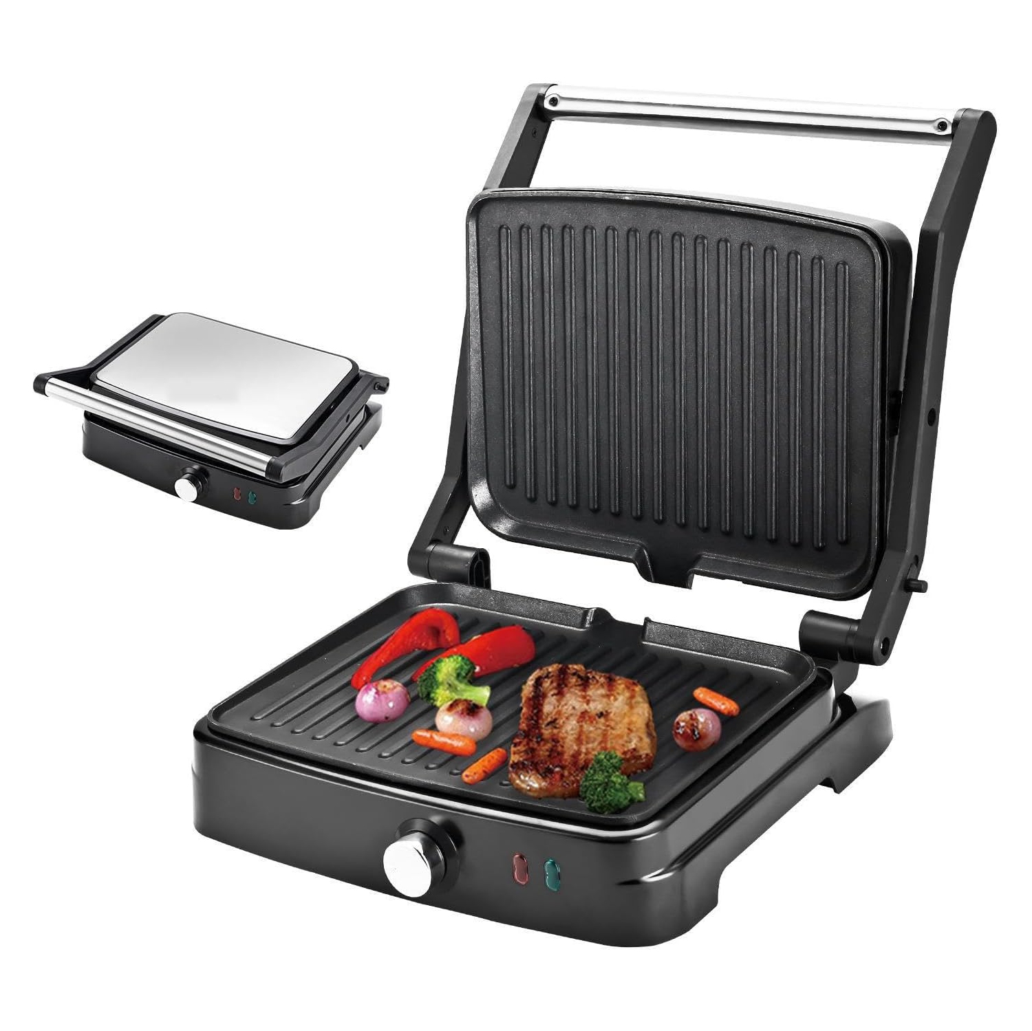 Panini Press Grill Sandwich Maker,Electric Panini Grill with Adjustable Temperature,180° Open Sandwich Maker with Non-Stick Pan,Indoor Grill for