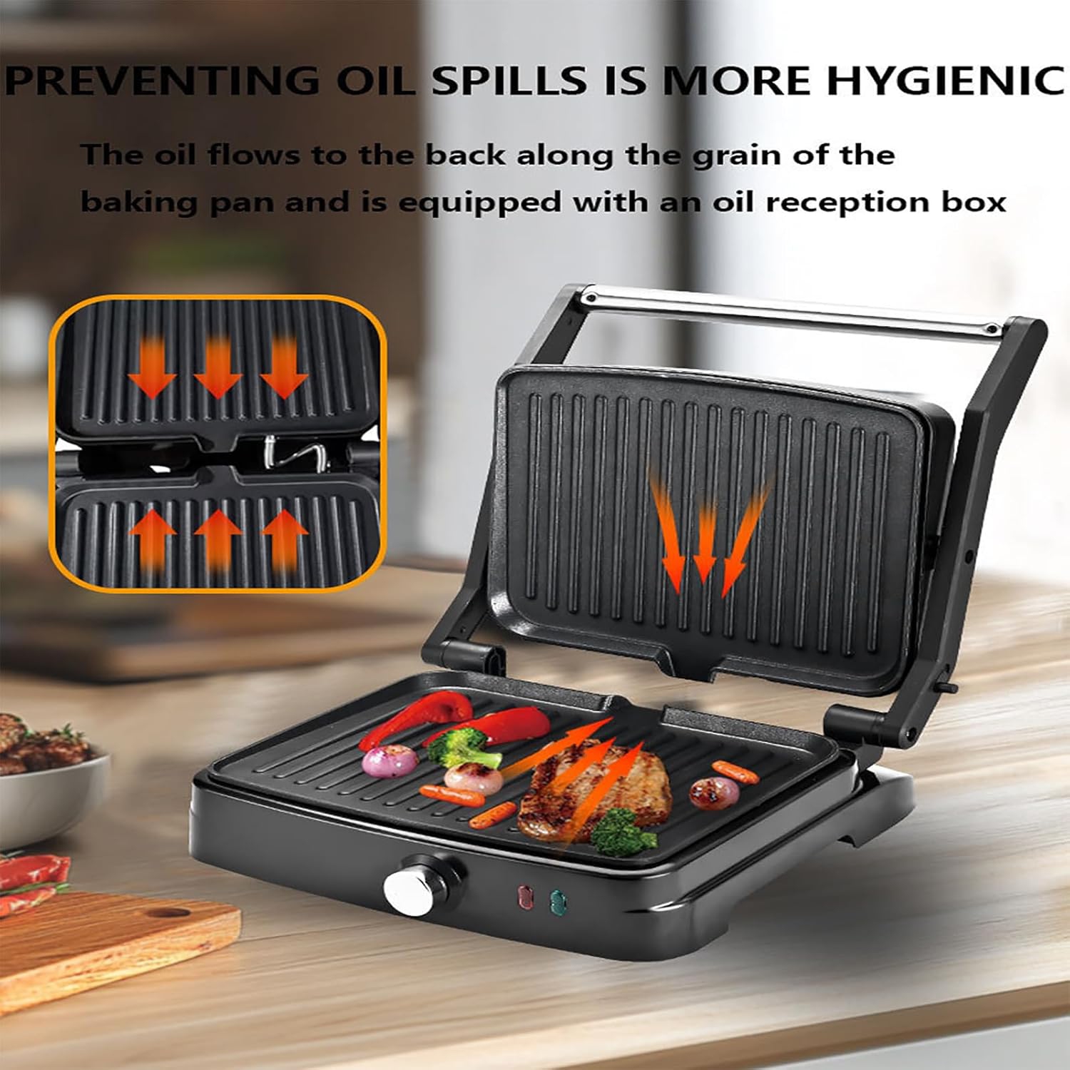 Panini Press Grill Sandwich Maker,Electric Panini Grill with Adjustable Temperature,180° Open Sandwich Maker with Non-Stick Pan,Indoor Grill for