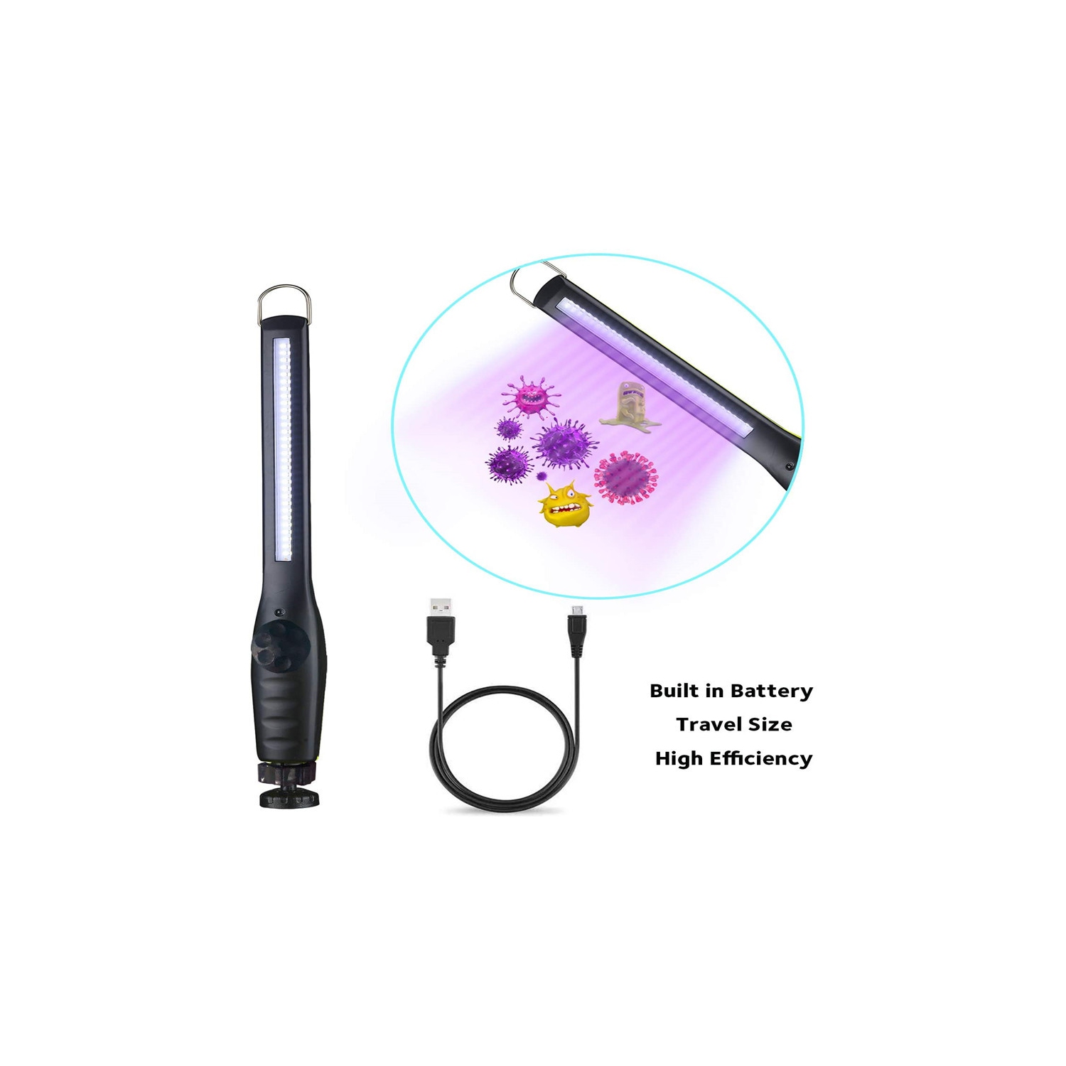 UV Light Sanitizer, Portable UV Light Disinfection Lamp USB Rechargeable Ultraviolet Light Sanitizer for Home Hotel Travel Car